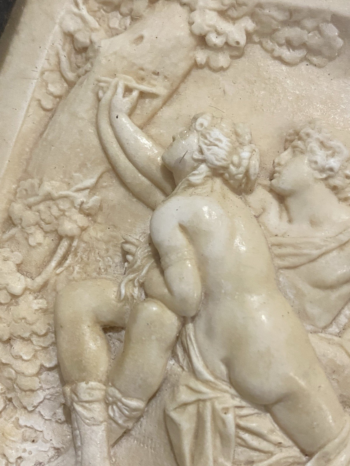 Antique Alabaster Bas Relief, 19th Century, Antique Frame, 20 x 20 Cm