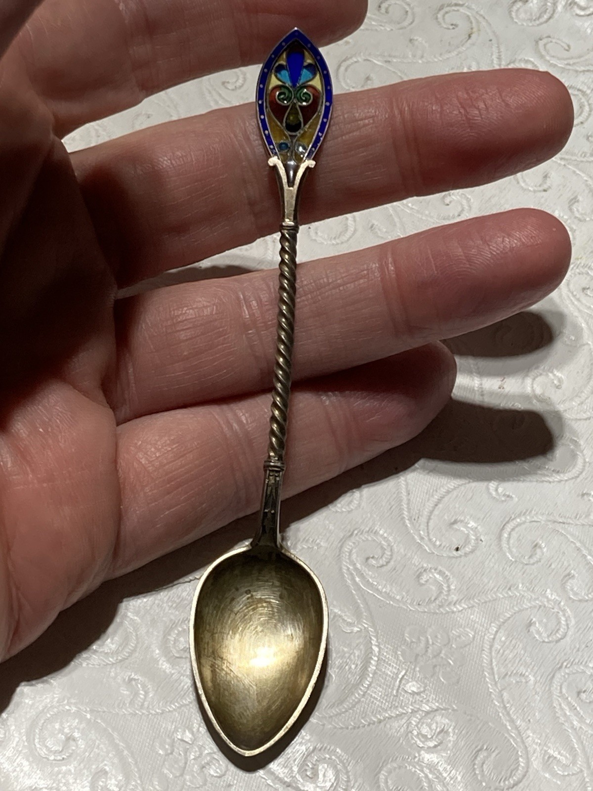 David Andersen Sterling Silver Plique-A-Jour Demitasse Spoon Twist Handle Gilt