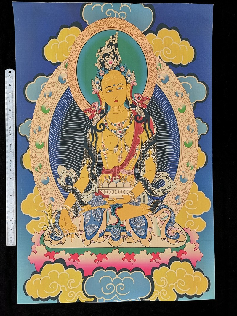 35 Inch Tibet Buddhism paper Silk 7 eyes White Tara Goddess Buddha Thangka Mural