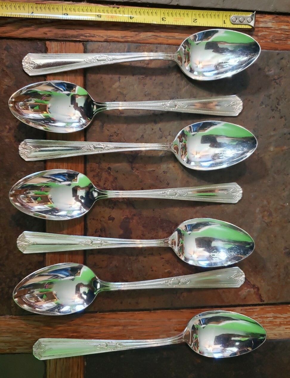 ✔LOT OF 7 c1926 LYRIC PATTERN SILVERPLATED PLACE SPOONS / OVAL SOUP 🥣 SPOONS