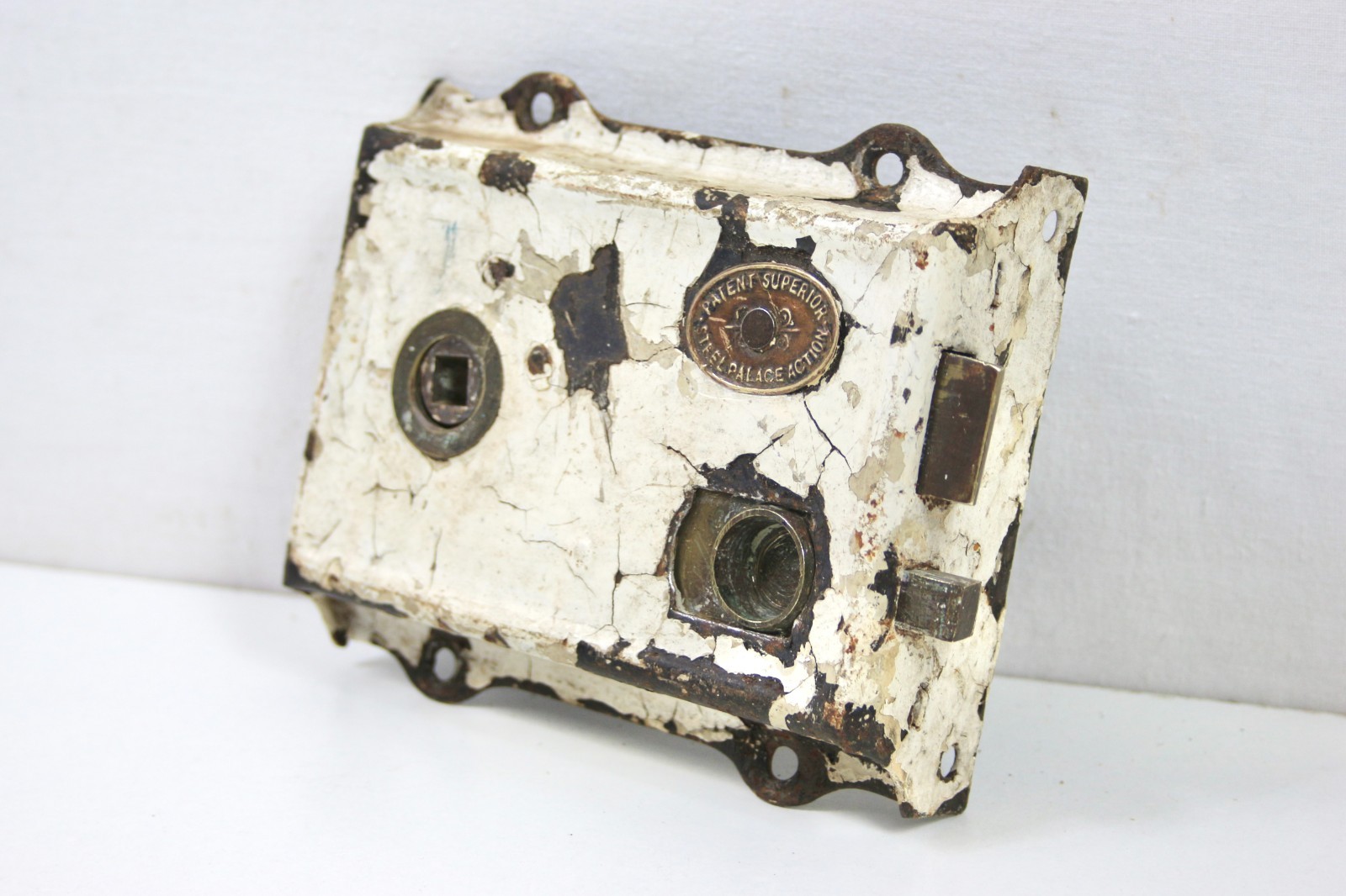 Victorian Rim Lock c1870–1900 Patent Superior Steel Palace Action – Ceramic Knob