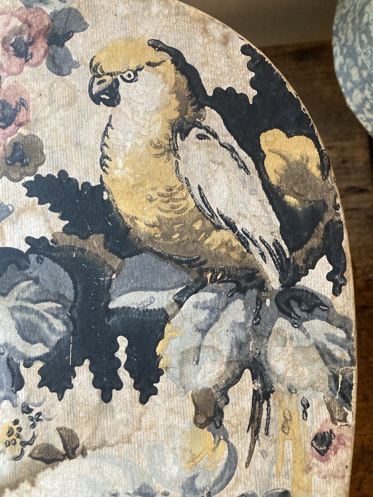 Beauty! Dated 1869 Antique Primitive 19th C Victorian Wallpaper Hat Box Parrot