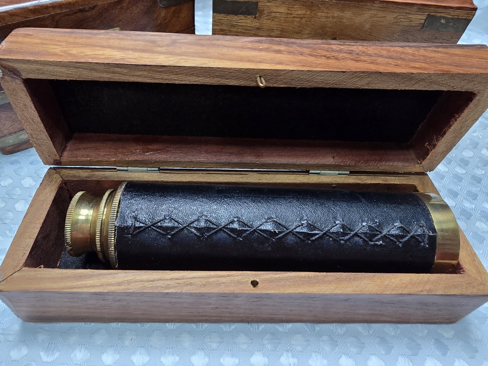 Vintage Explorer/Nautical Set w/ Telescope, Compass & Sextant with Wooden boxes