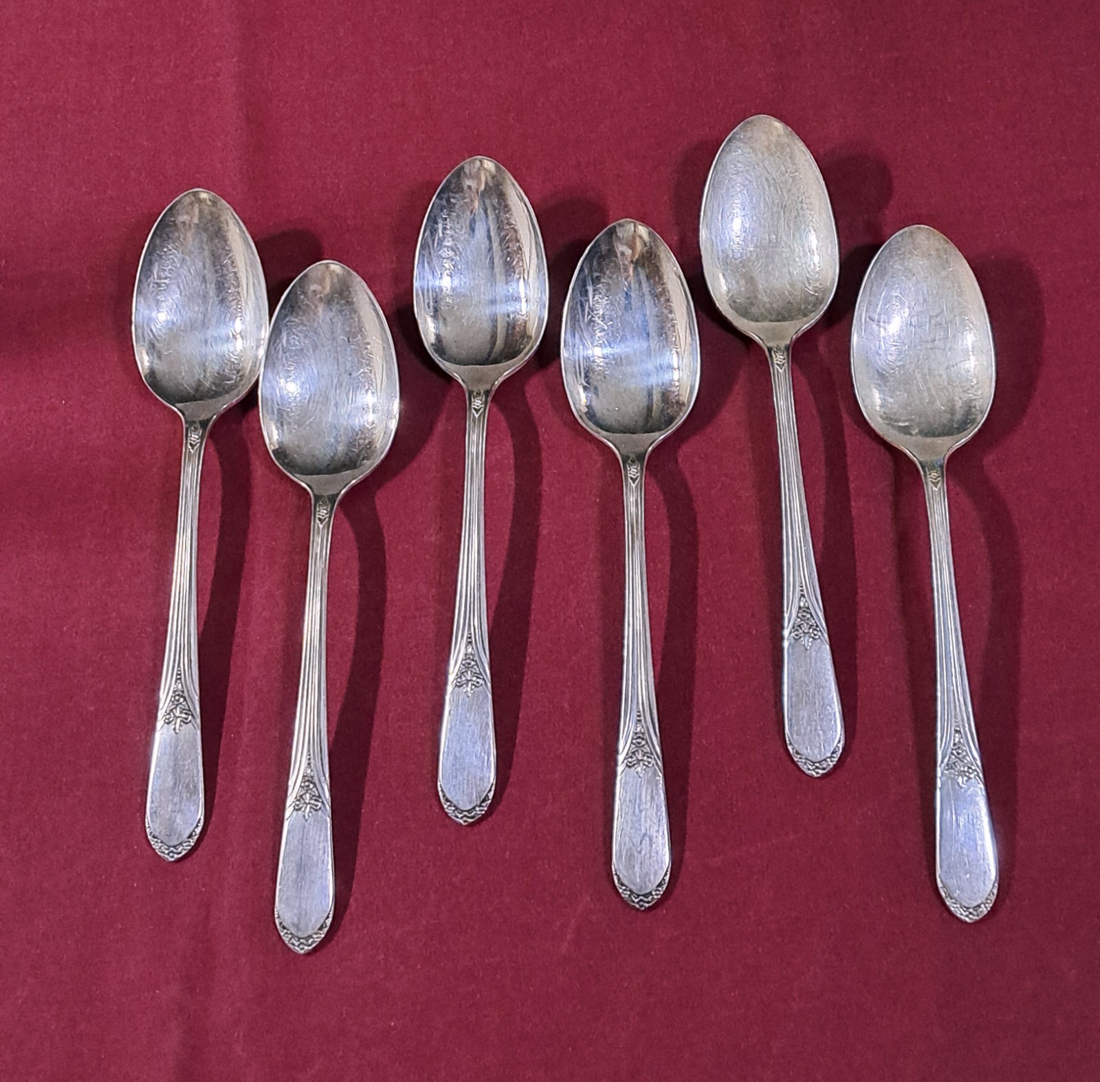Wm Rogers Mary Lou-Devonshire Silverplate 1938 Lot of 6 Soup Table Spoons 7-3/8″