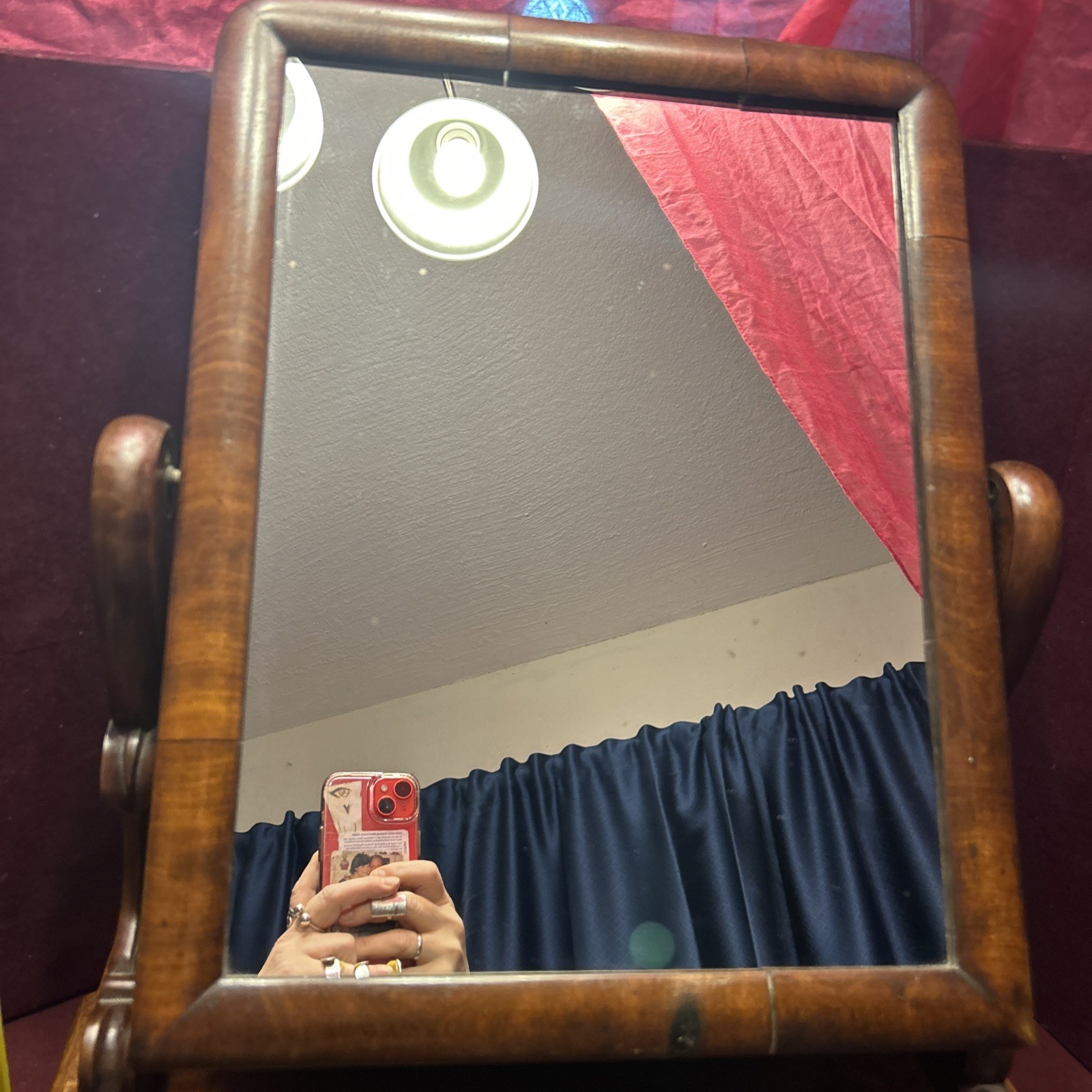 Antique Walnut Vanity Mirror Dressing Table Ornate Gentleman’s Shaving 22.5 X 19