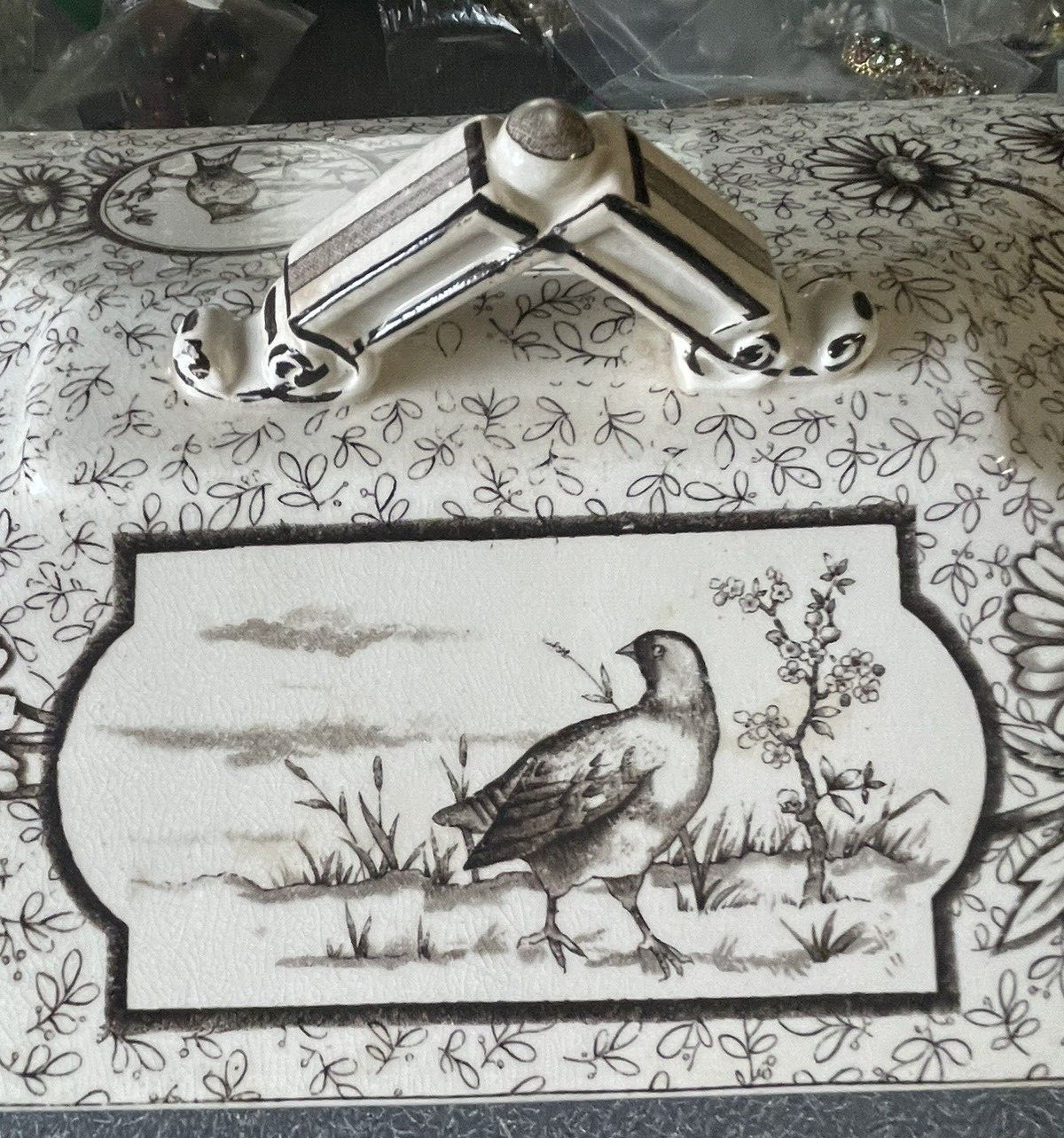 RARE Aesthetic Movement Ridgeway “Devonishire” Huge TransferWare Tureen! Birds!