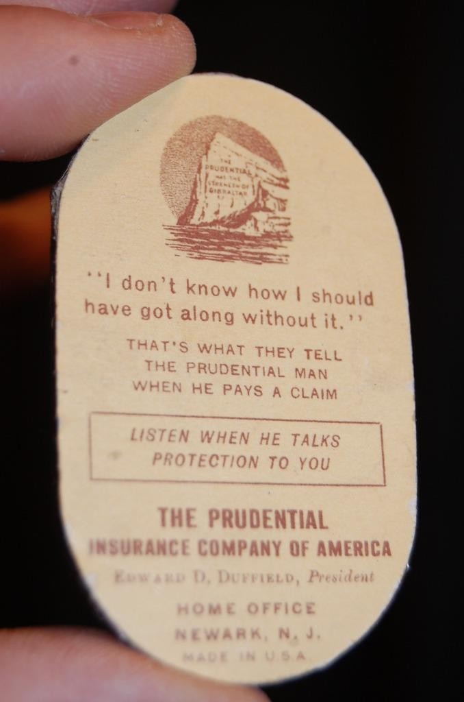 C1930S ADVERTISING SEWING NEEDLE HOLDER – PRUDENTIAL INSURANCE – WOMAN & BABY