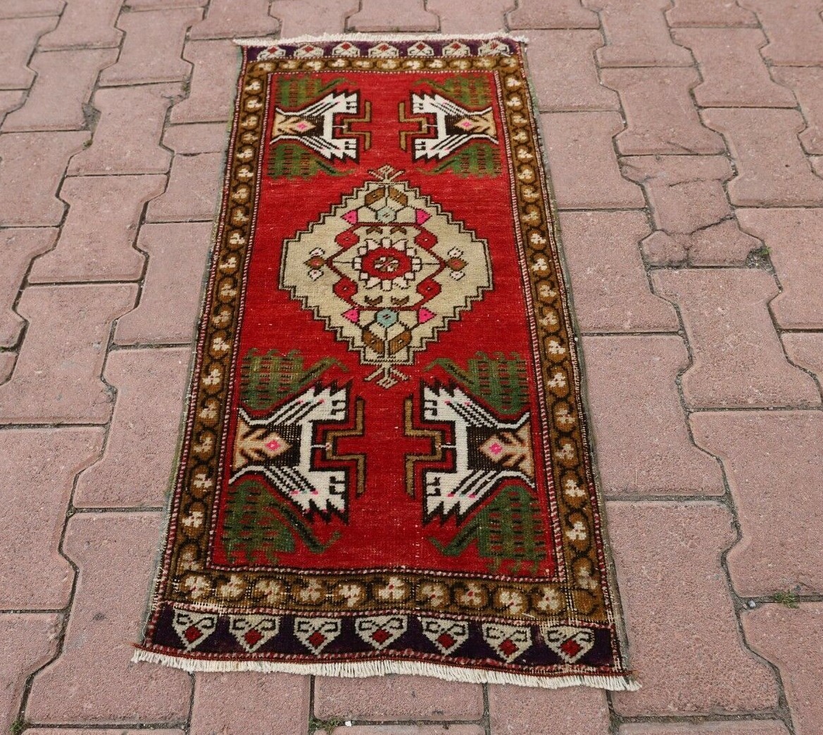 Anatolian Yastik Doormat Rug Vintage Hand Knotted Oriental Wool Carpet 2×3 ft