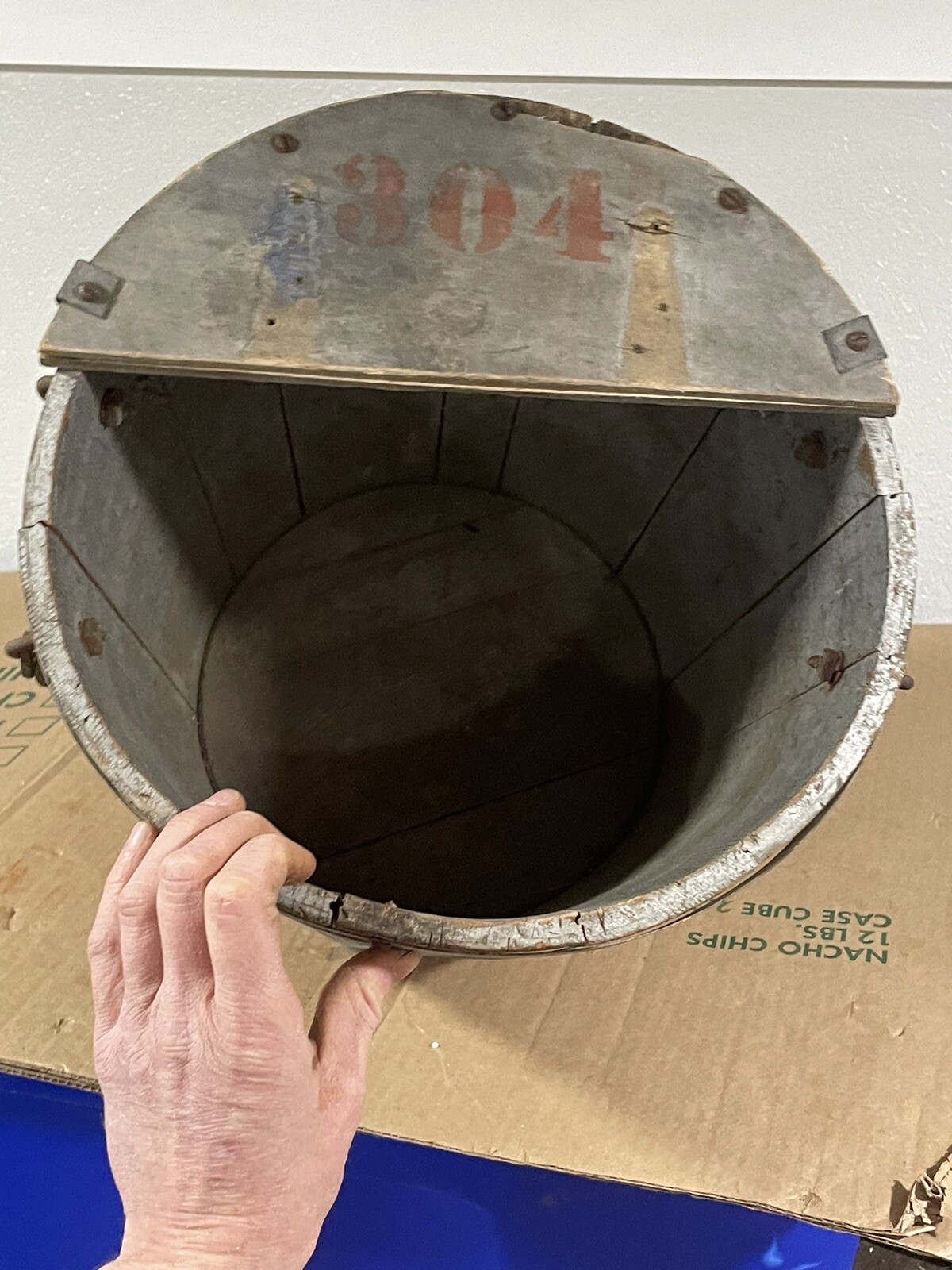Antique Primitive wood Bucket “random Ice & Coal” Milwaukee Wi Paint Complete!