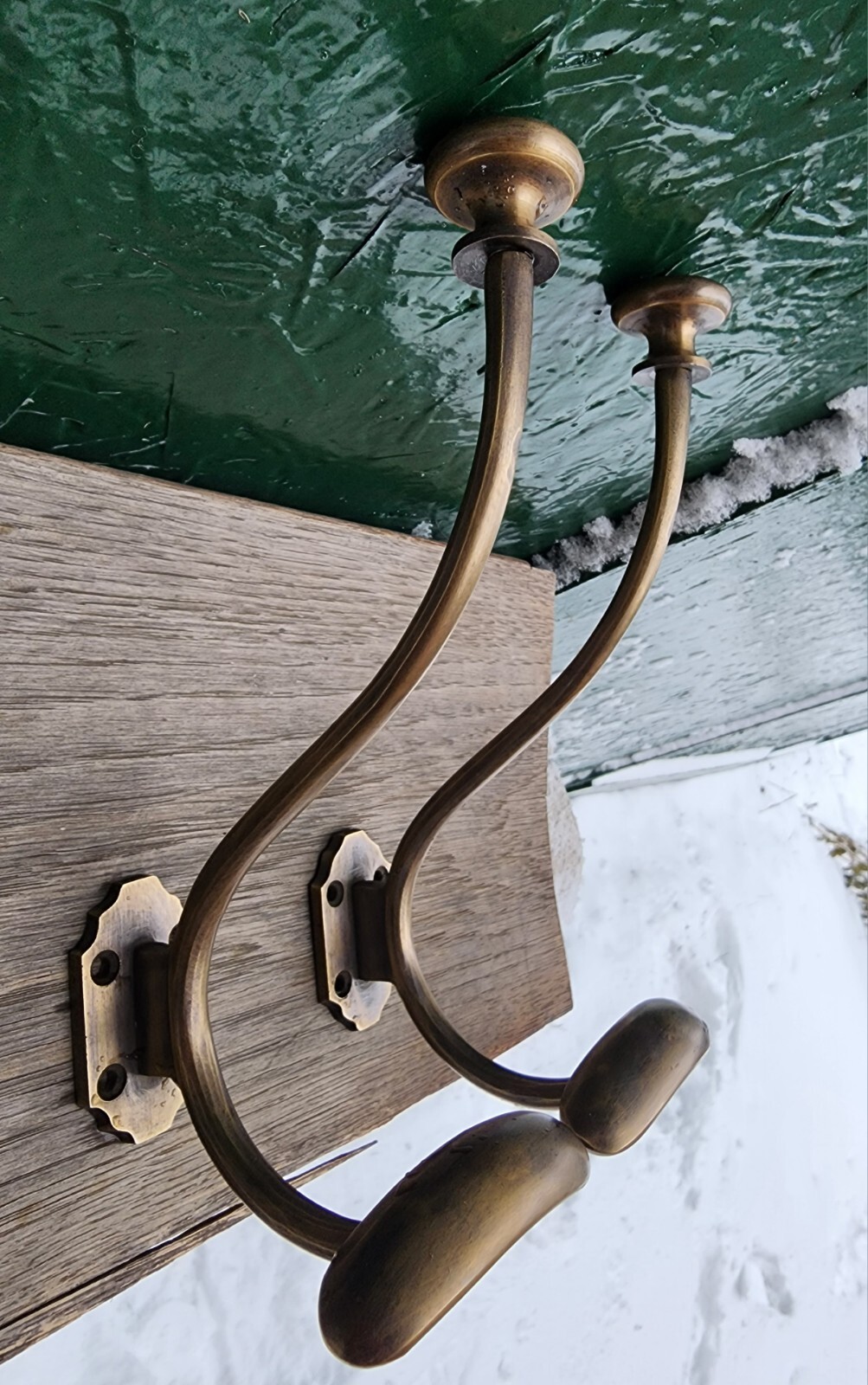 2 x Large Antique Style Solid Brass Wall Mount double Hook Coat / Hat Rack #Q10