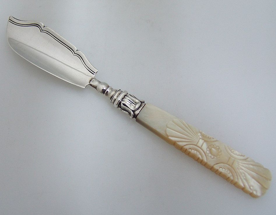 Master Butter Knife Carved MOP Sterling Silver George Unite Birmingham 1837