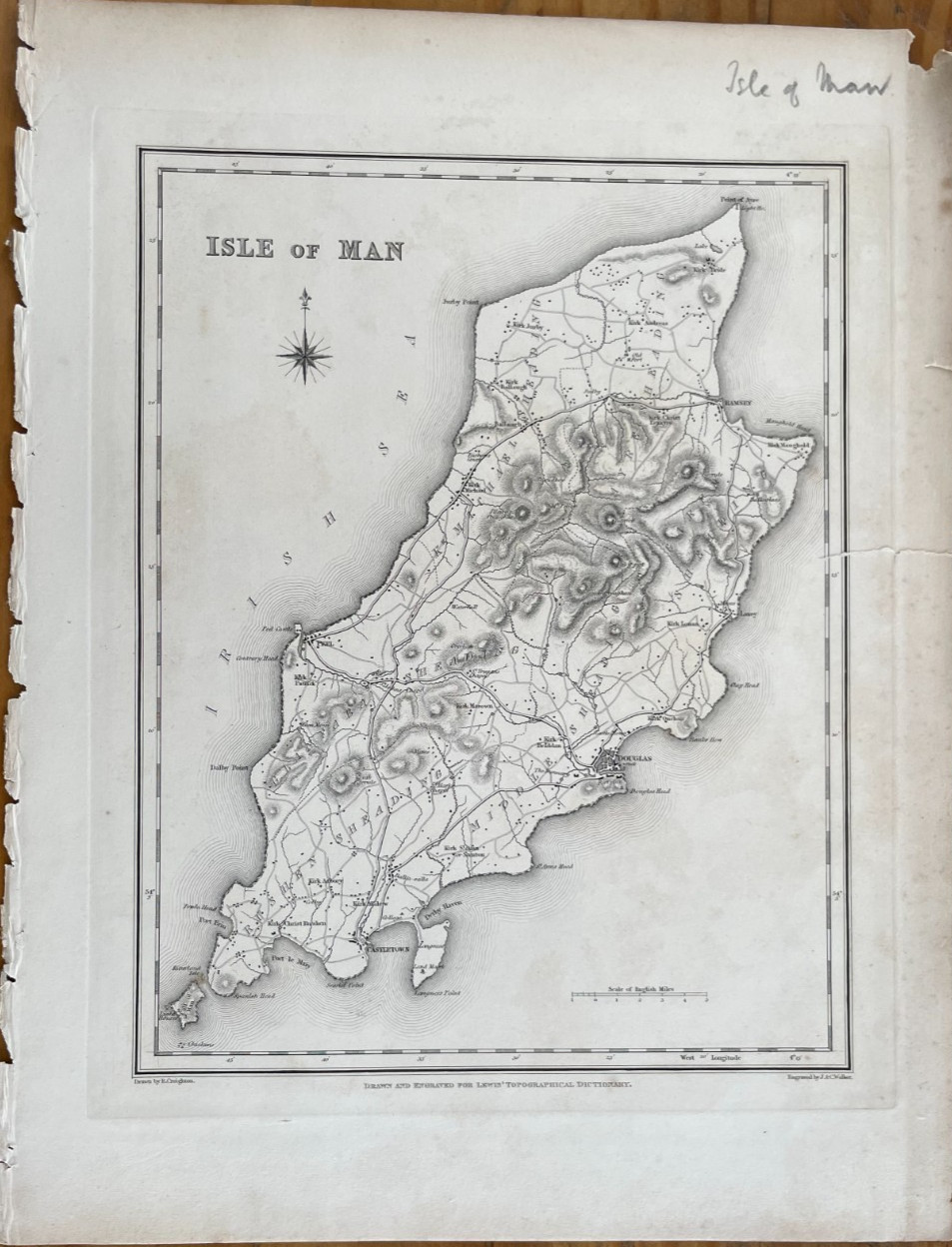 ANTIQUE COUNTY MAP OF ISLE OF MAN C1831 SAMUEL LEWIS ENG J&C WALKER/CREIGHTON