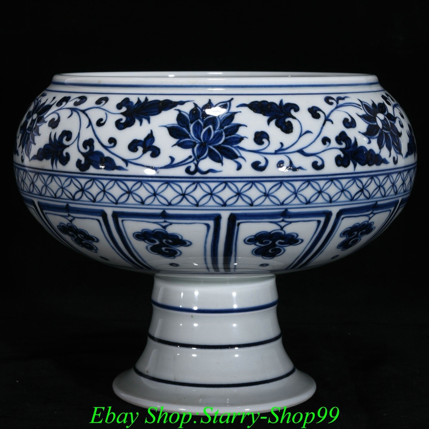9″ Old Yuan Dynasty Blue White Porcelain Fish Lotus Pattern Writing-brush washer