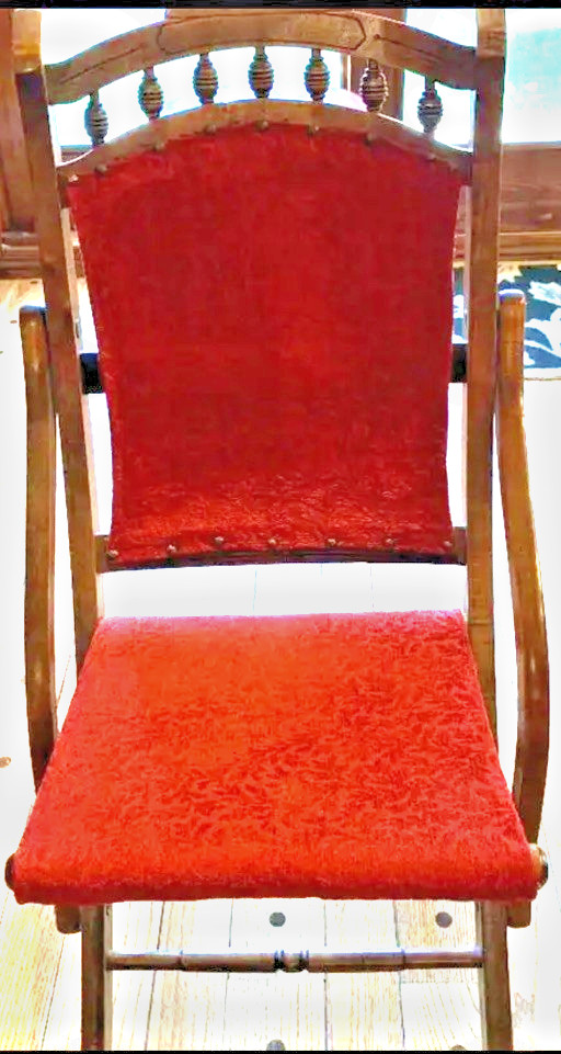 Antique ~1890s Victorian Re-Upholstered Folding Concert Campaign Portable Chair