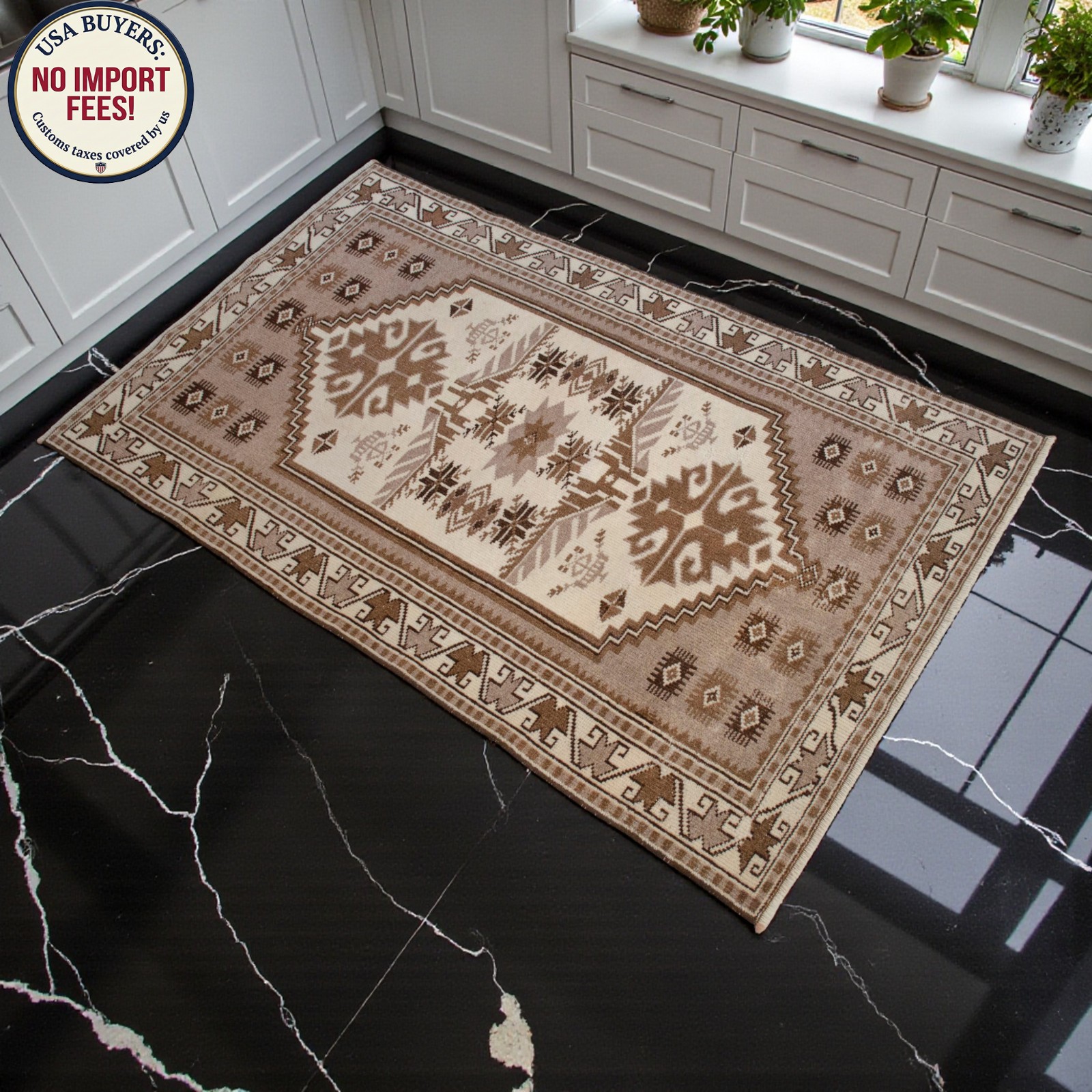 Vintage Turkish Yacgibedir Rug 3×4 ft Natural Undyed Wool Hand Knotted Area Rug