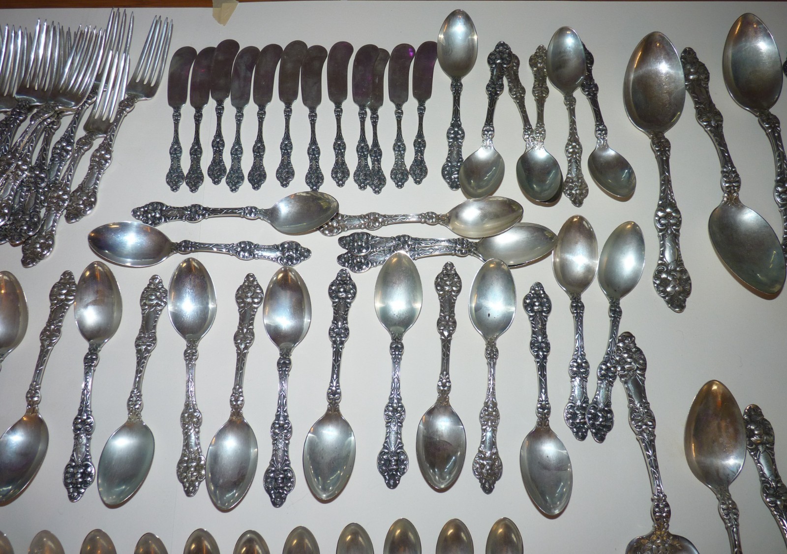 Sterling Silver Flatware By Alvin, Old Orange Blossom, For 12, 150 Pcs., 153 Oz.