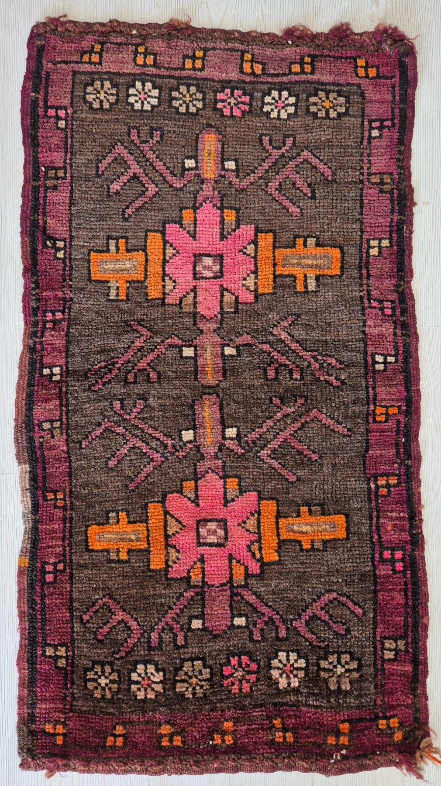 Antique Rug Pillow, Hand Woven Small Carpet, Anatolian Rug, Wool Rug, Doormat