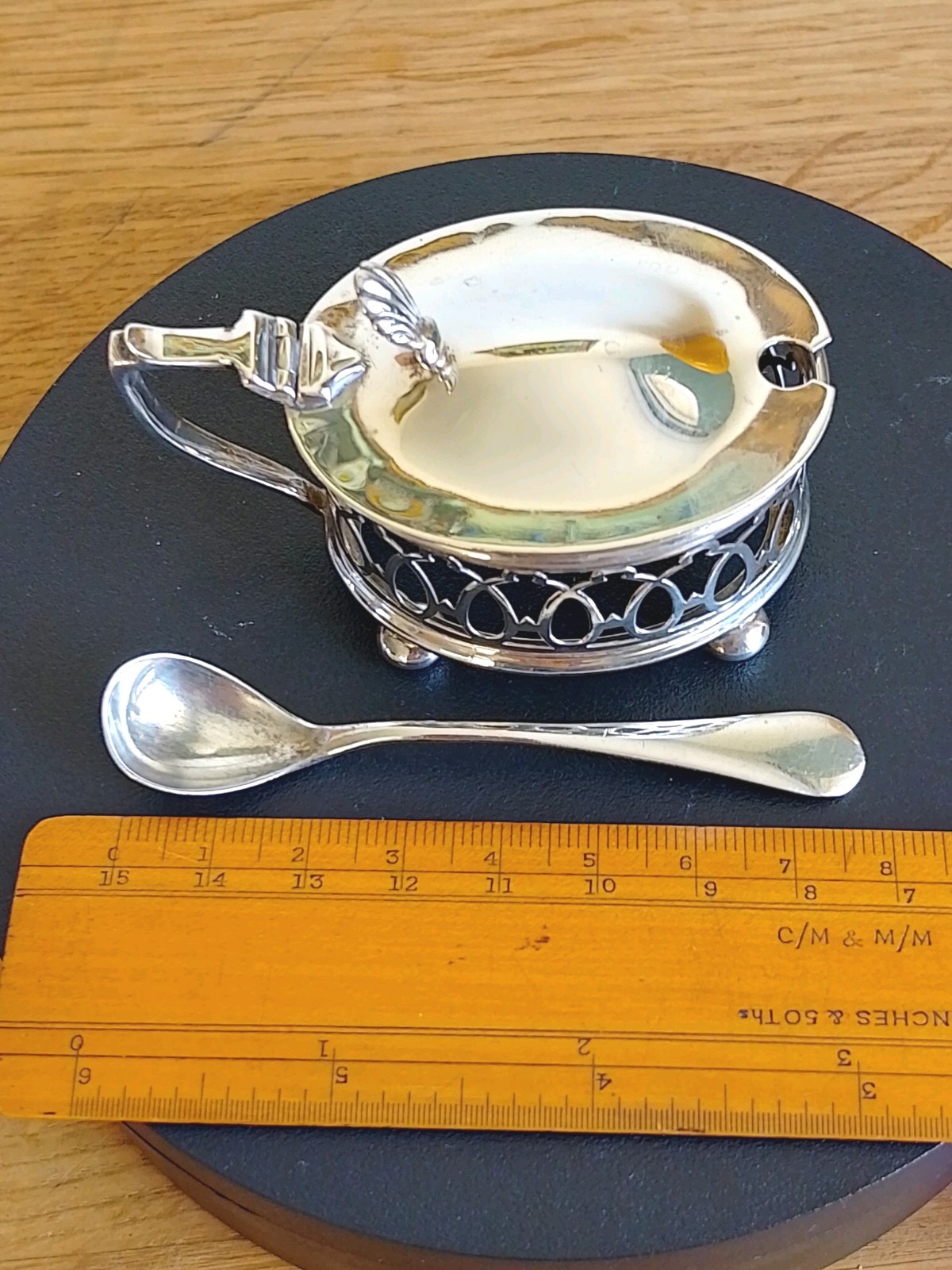 Superb Gorham Manufacturing Co 1919 Sterling Mustard Pot Blue Liner Gorham Spoon