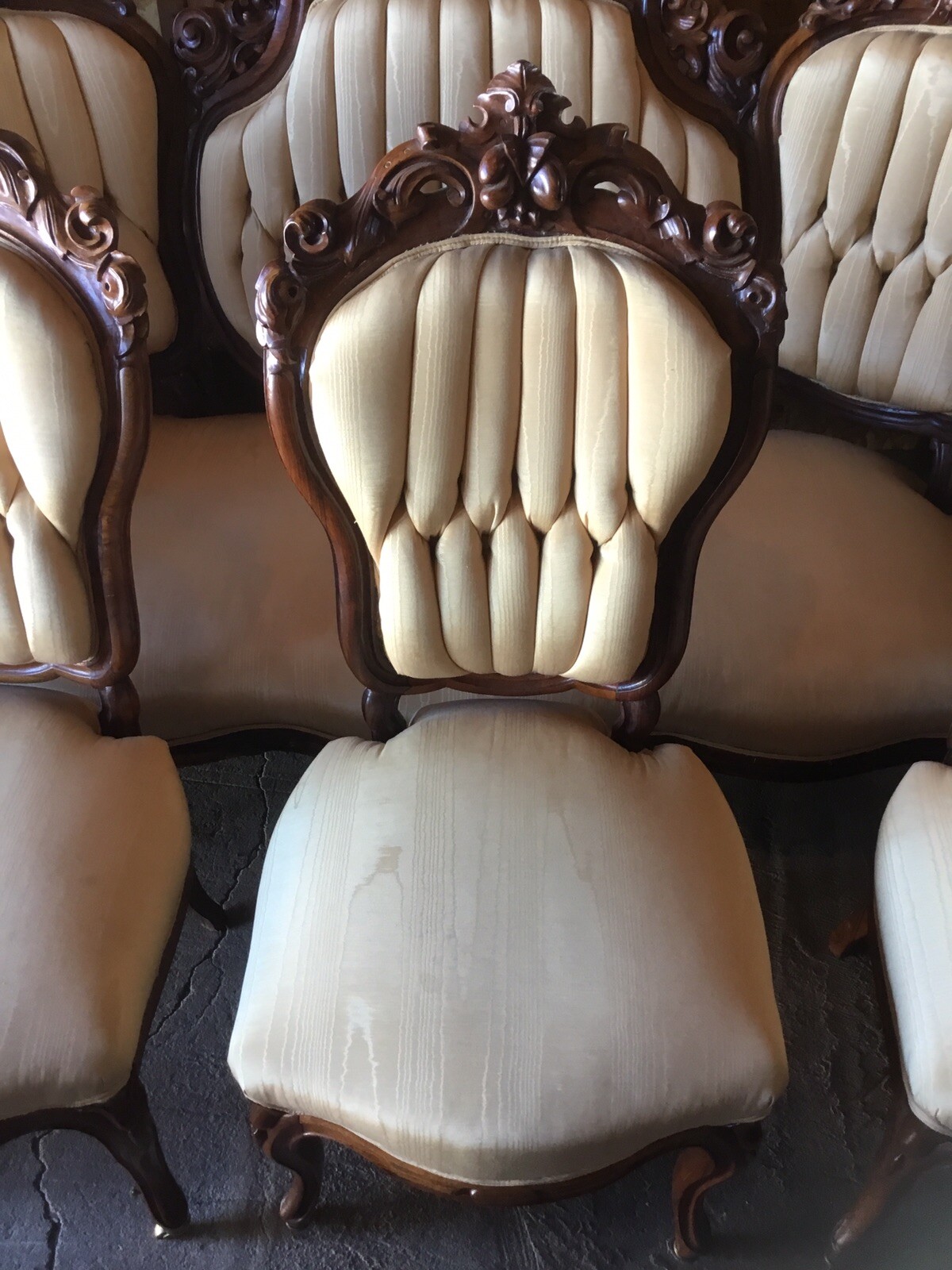 Antique 1860s Victorian Solid Roeswood Mirror Back Sofa and 3 Side Chairs. Wow!