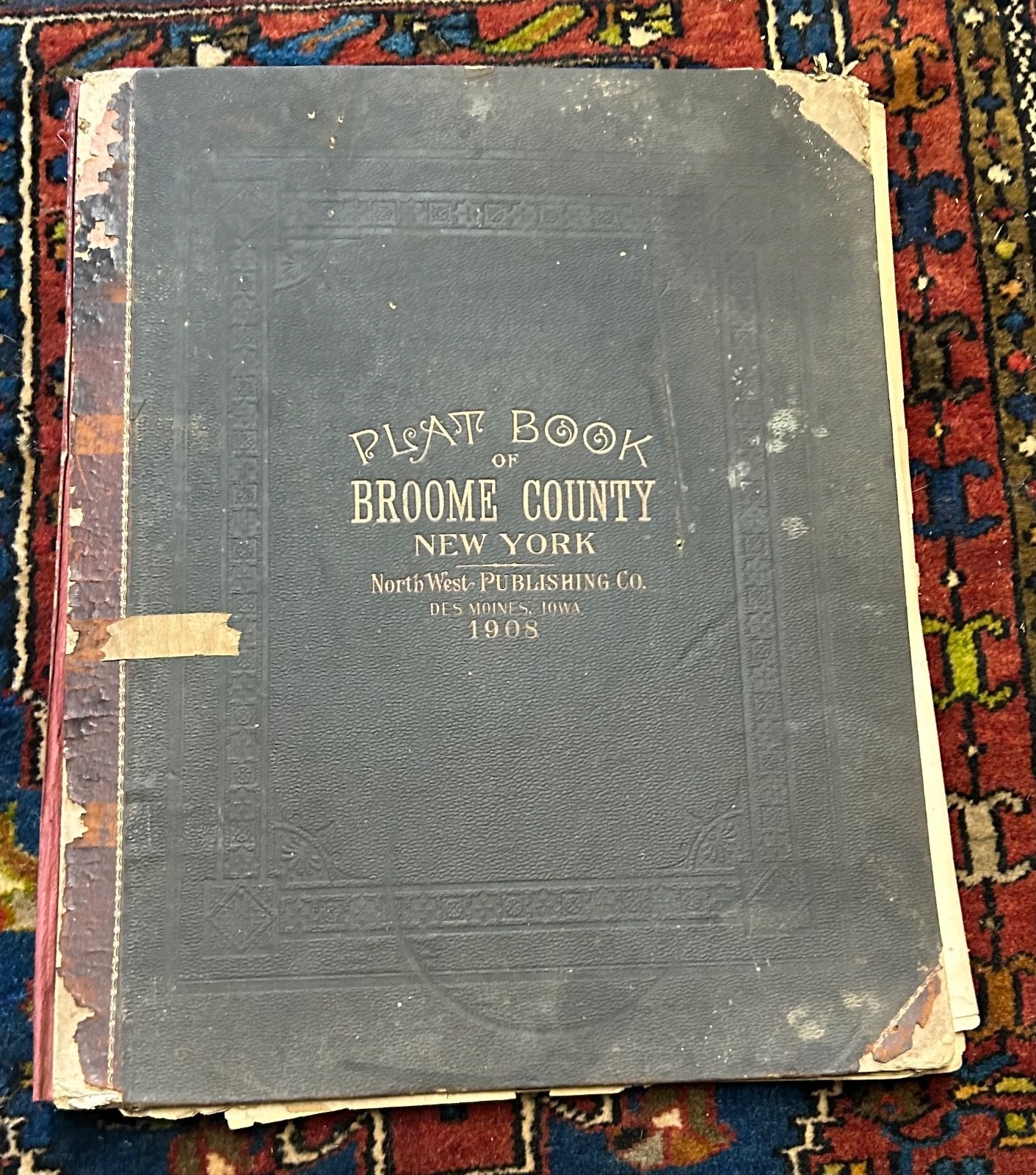 1908 ANTIQUE BROOME COUNTY NY PLAT BOOK COLORED MAPS BINGHAMTON OQUAGA LAKE