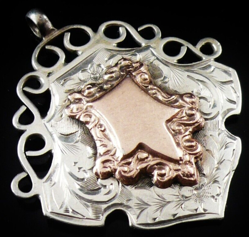 Sterling Silver Gold Pocket Watch Fob Medal, F H Adams Ltd, Birmingham 1915