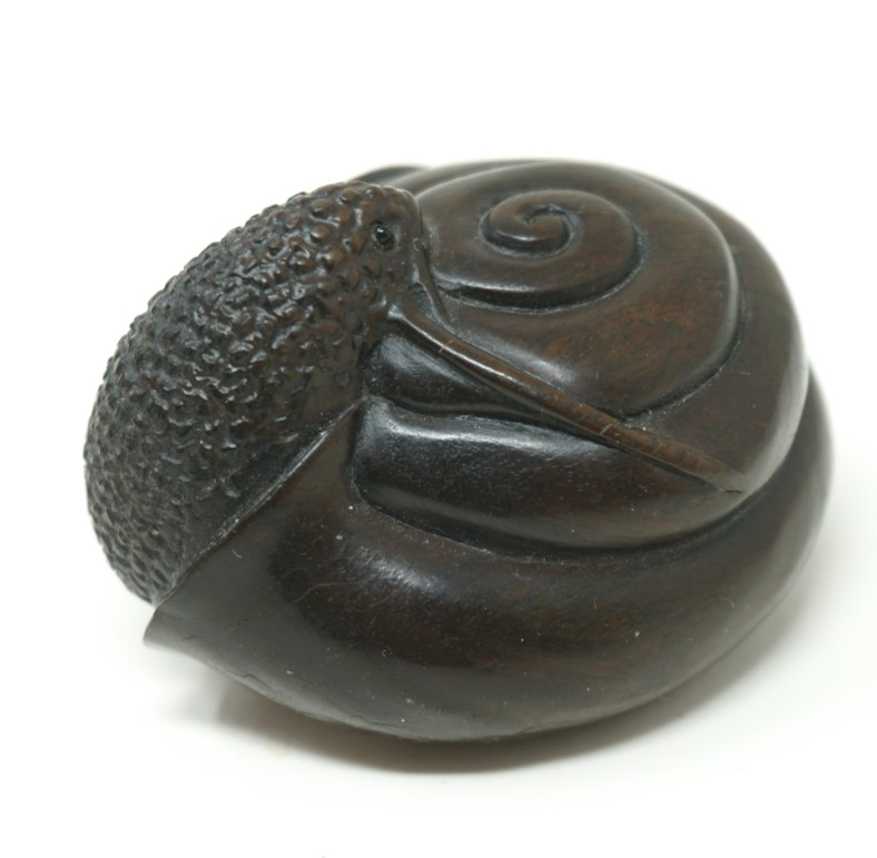 Netsuke Snail Antique Japanese Vintage Japan Carved Signed Dark Wood