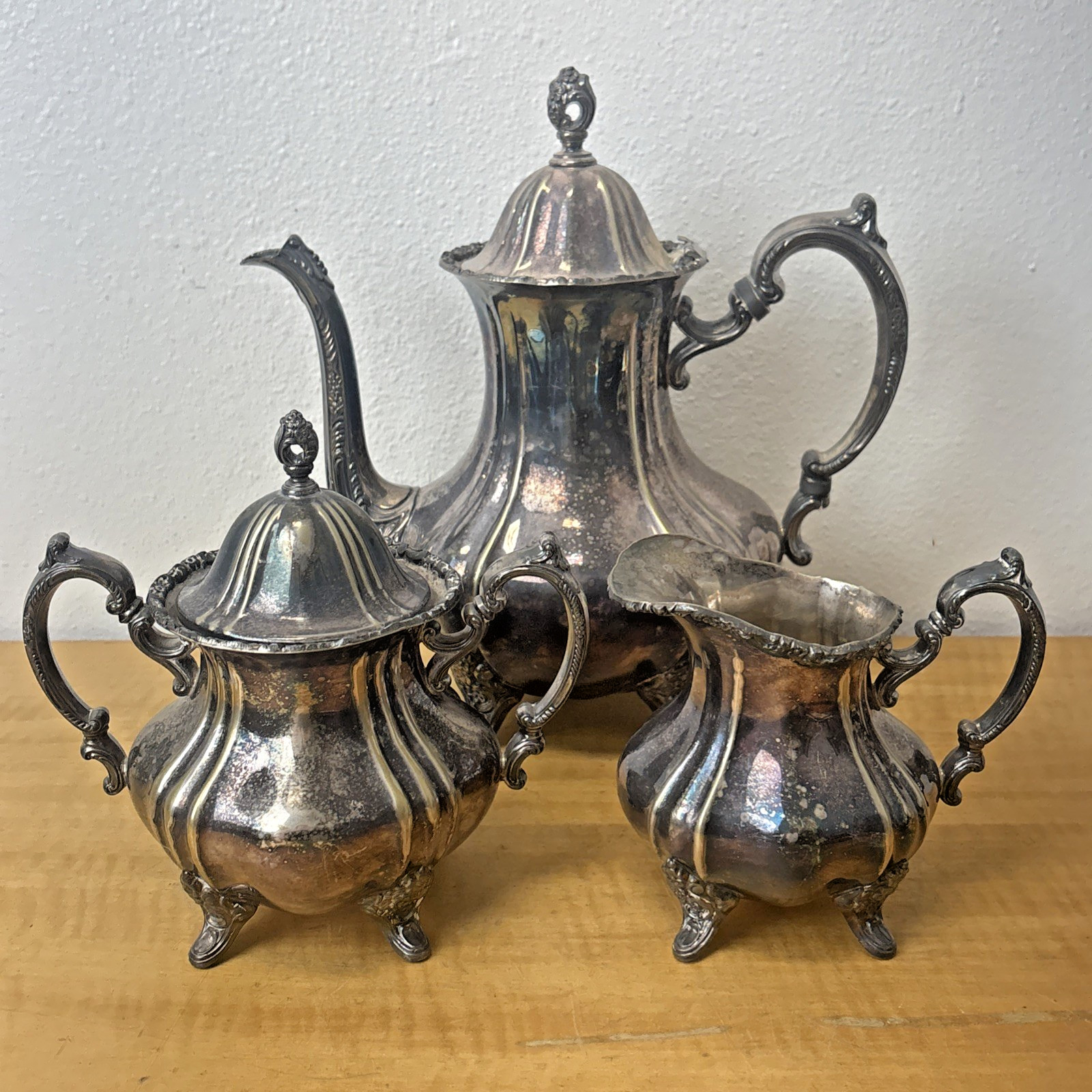 Towle And Poole Lancaster Rose Silver Plate Coffee Pot With Creamer And Sugar