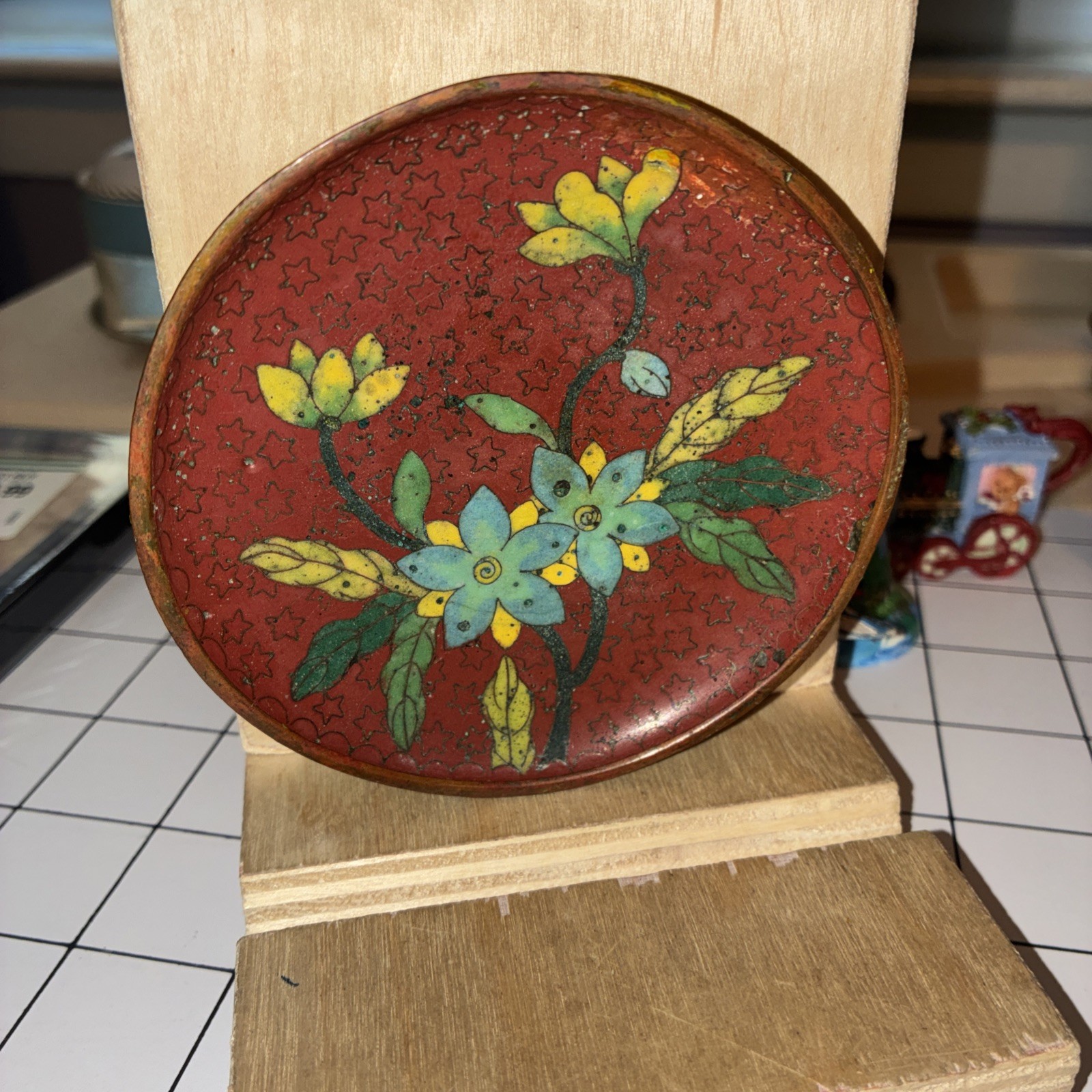 Antique Qing Dynasty Chinese Cloisonne Pin Trinket Dish 3.5″ Beautiful Stars