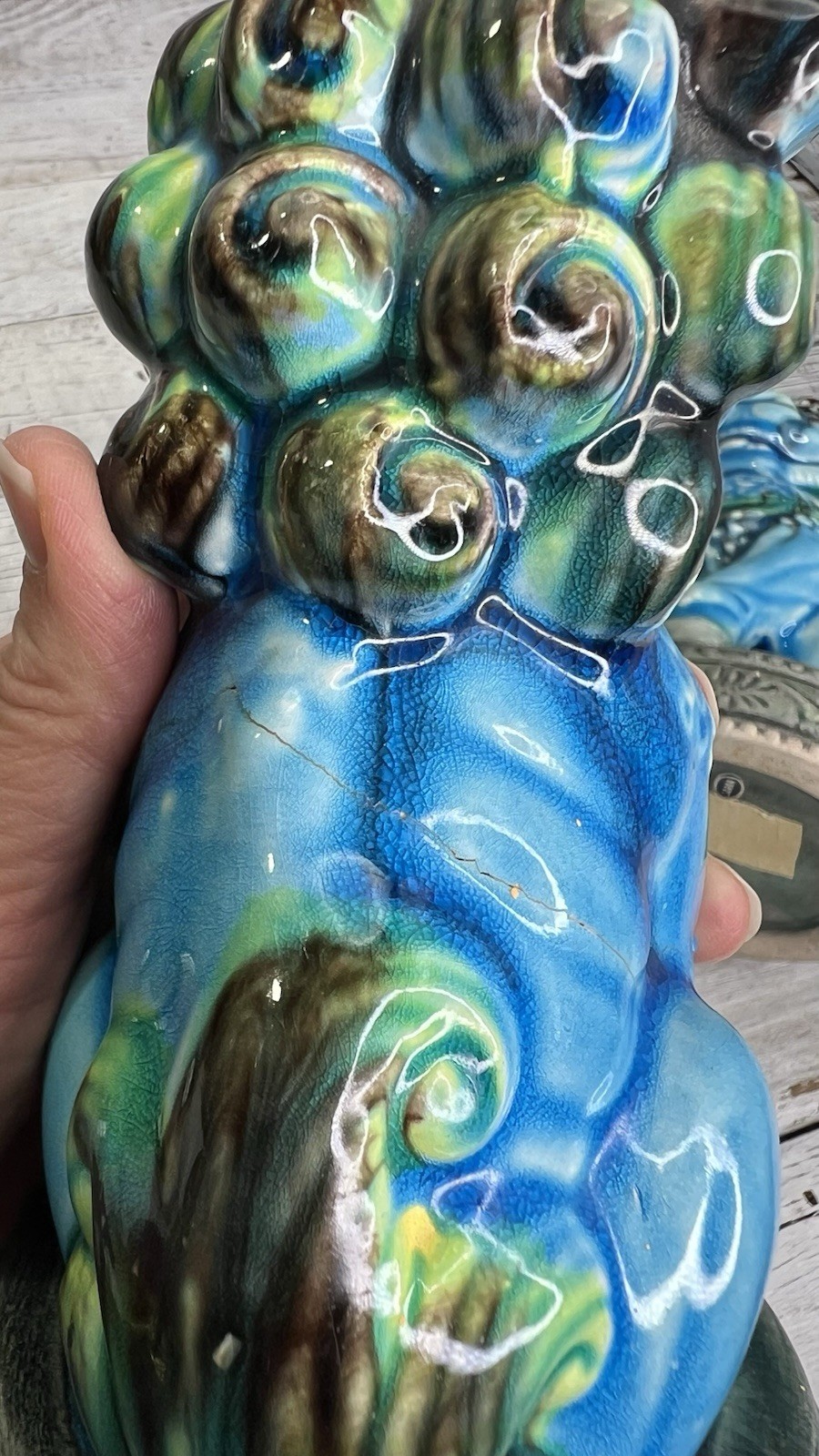 VINTAGE PORCELAIN TURQUOISE FOO DOG FIGURINES PAIR 2 MCM JAPAN AS IS READ 🩵