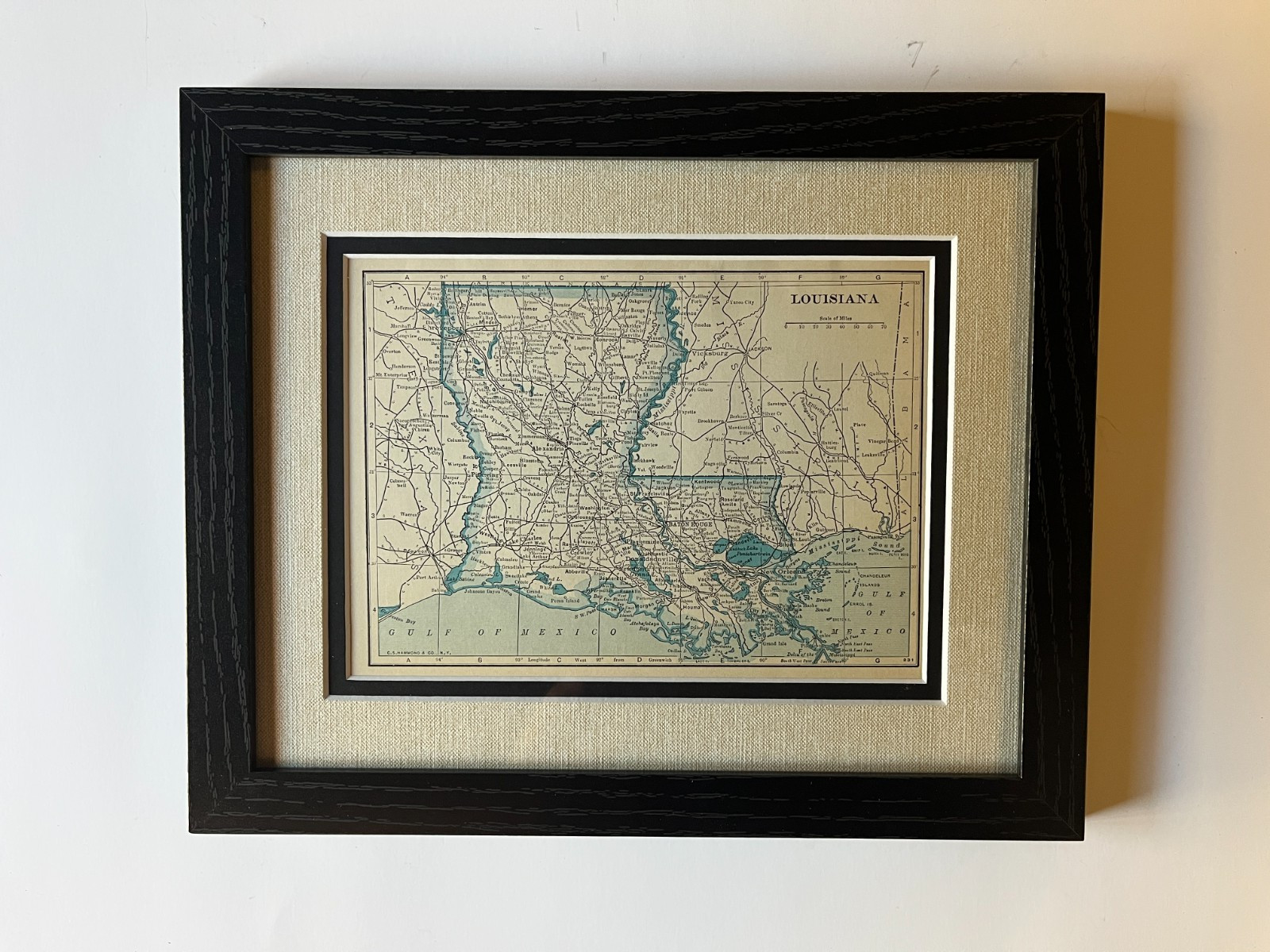 1934 “BLUE” LOUISIANA State Map by C.S. Hammond, SEE DESCRIP