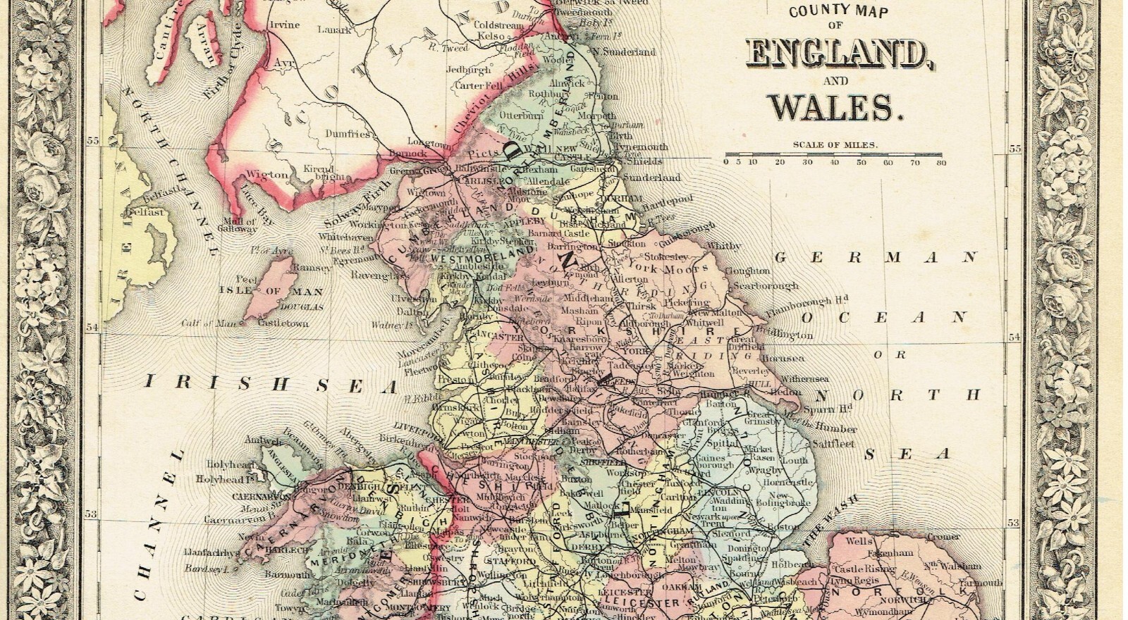 1860 Mitchell’s Antique Map of England and Wales Scotland Isle of Man Ireland