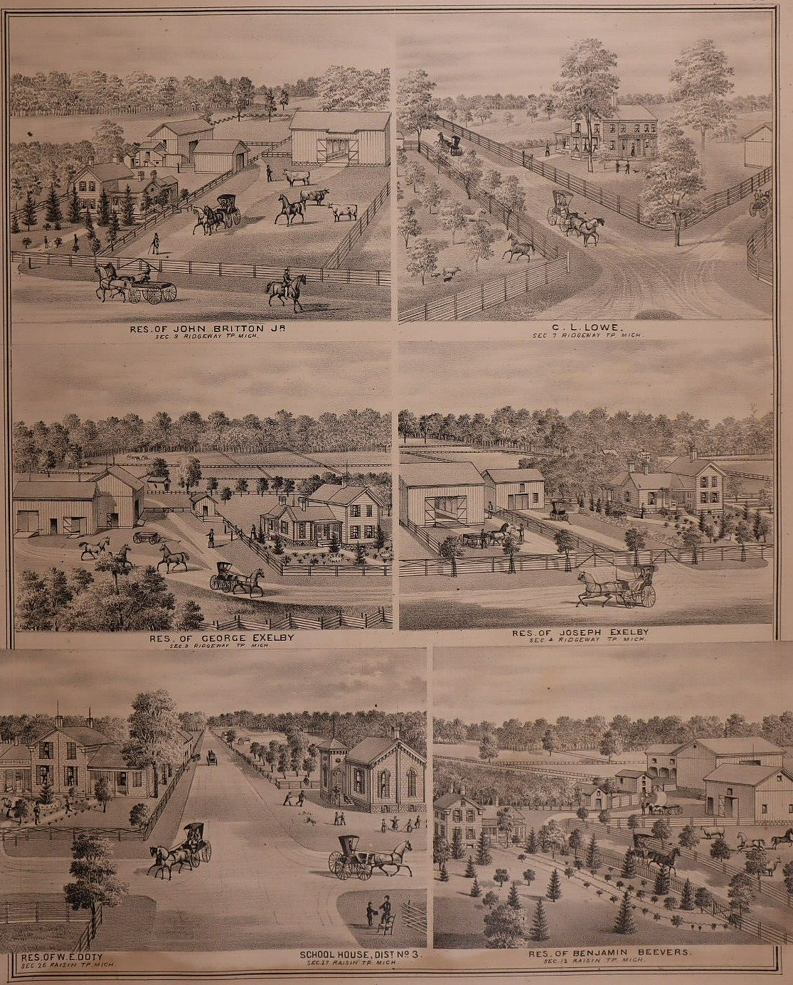 1874 Plat Map ~ RIDGEWAY Twp., LENAWEE Co., MICHIGAN / Local Homes on Reverse
