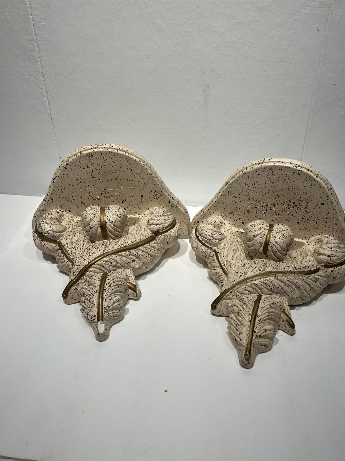 UNIVERSAL STATUARY CHALKWARE SCONCES WALL SHELVES leaves, DESIGN 1954 gold