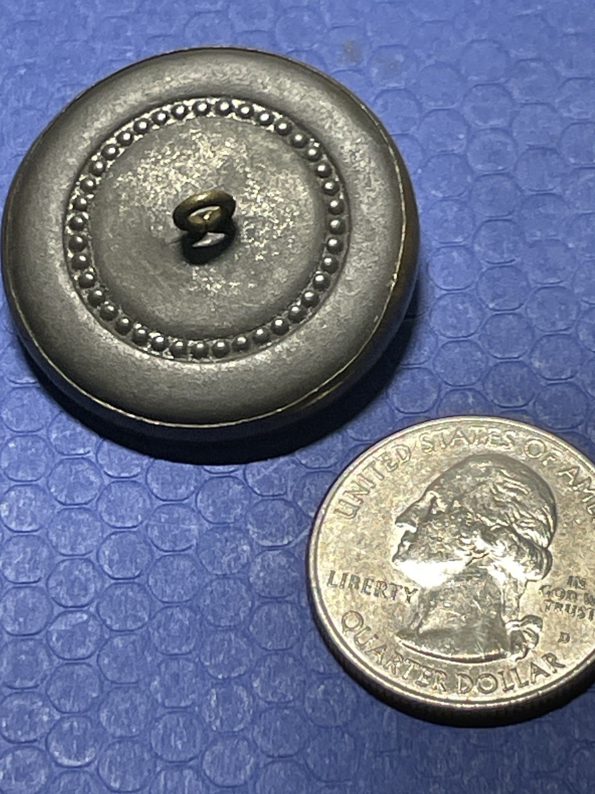Antique Black Glass In Metal Floral Brass Button
