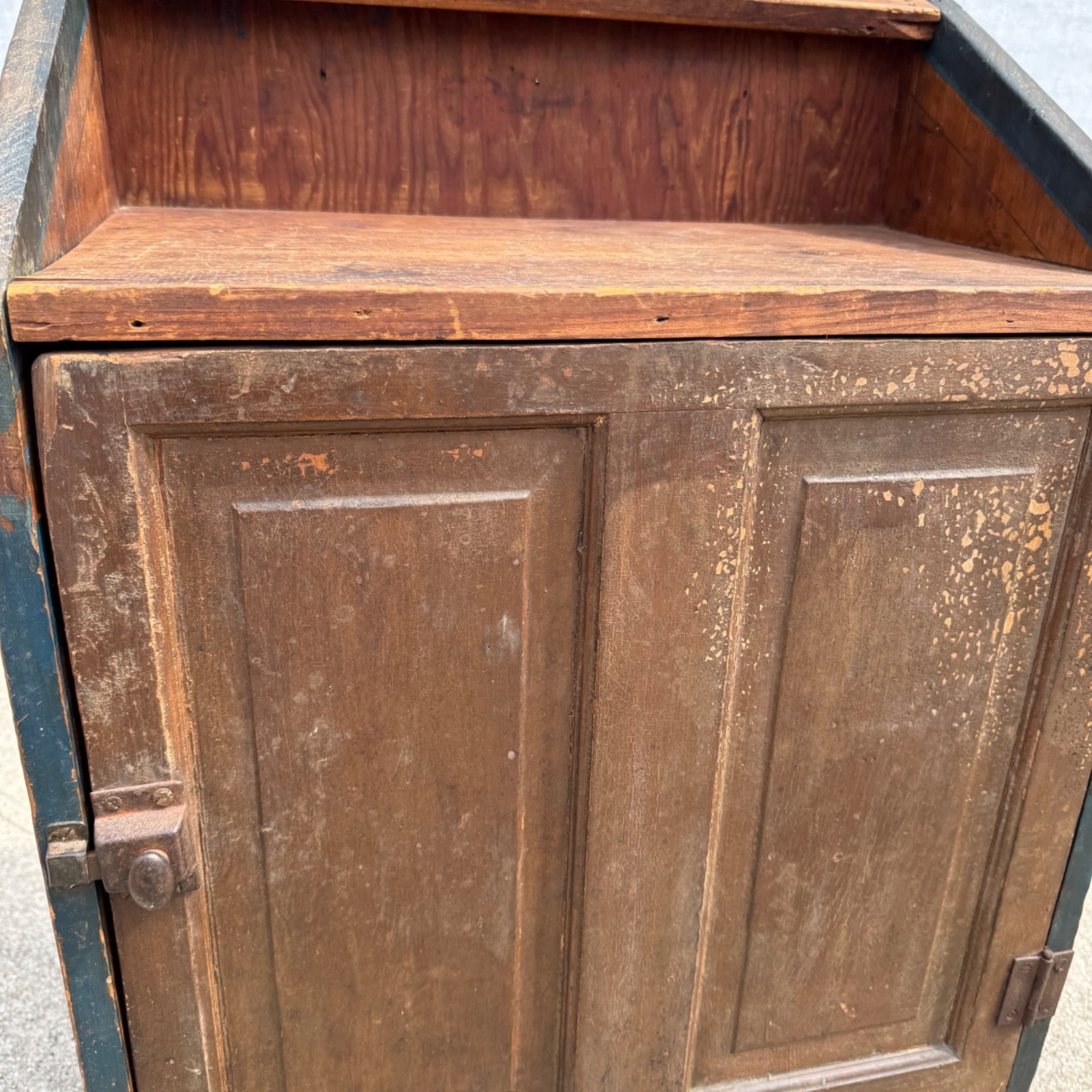 Antique 19th c. Primitive Blue Paint Farmhouse End Bedside Table Cabinet Nightst