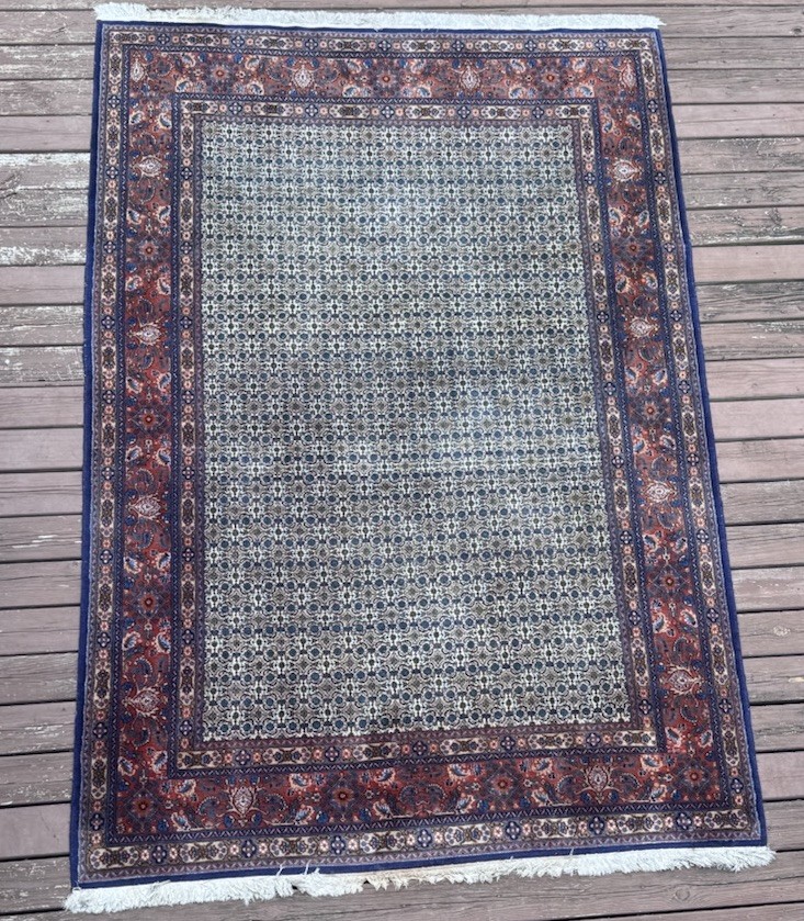 Hand Knotted Sarouk Oriental Wool Rug w/rust, blue, green and cream colors