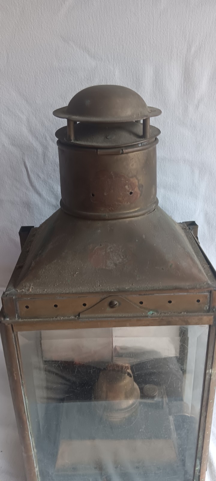 Antique Brass Ship Lantern with original Beveled glass Working 20″