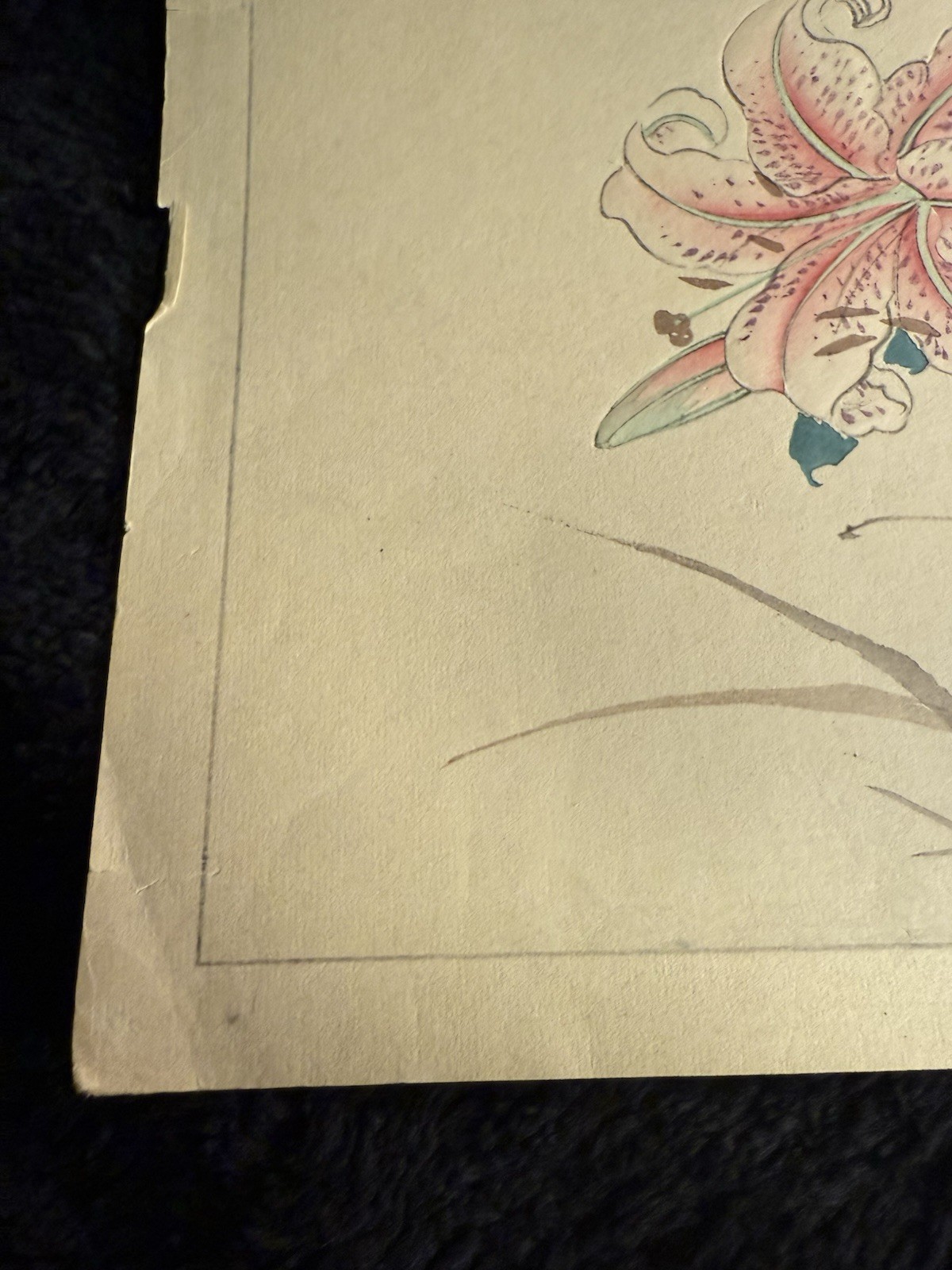 Vintage Japanese Wood Block Print unknown artist Lillies