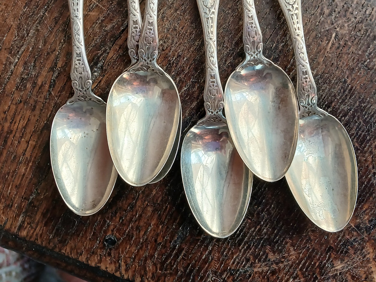 Antique Sterling WALLACE BERAIN 1907 Teaspoons Scrolls Mono Moorish Lot of 6
