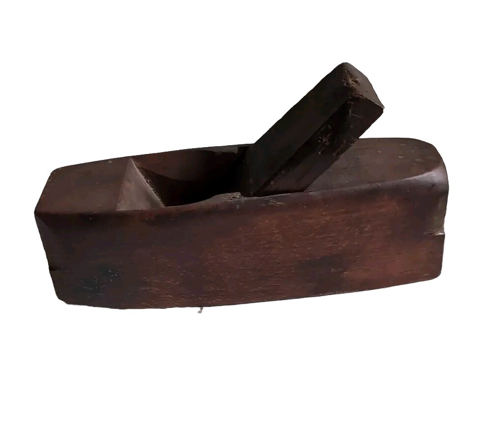 Antique c. 1850 Wooden Coffin Shape Wood Plane and Blade