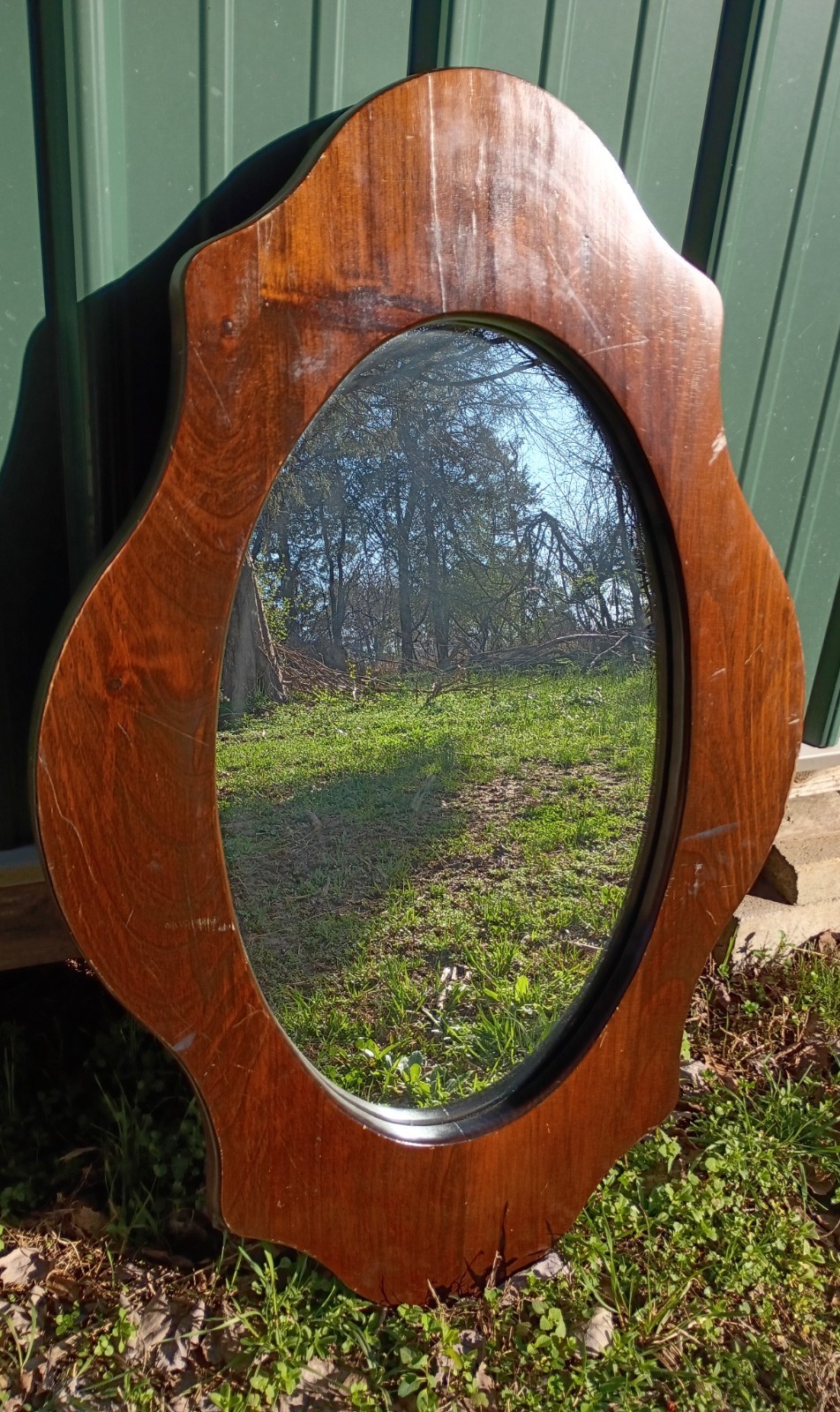 VtgWallMirrorWalnutOvalOrnateFrenchProvincialRetroCottageGrannyClassicMCM70sLG