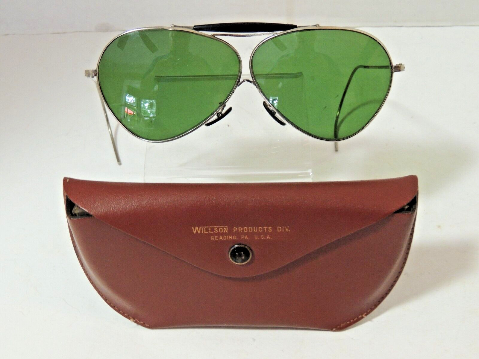 Vintage WWII Green Willson Aviator USMC Pilots Sunglasses Goggles w/Leather Case