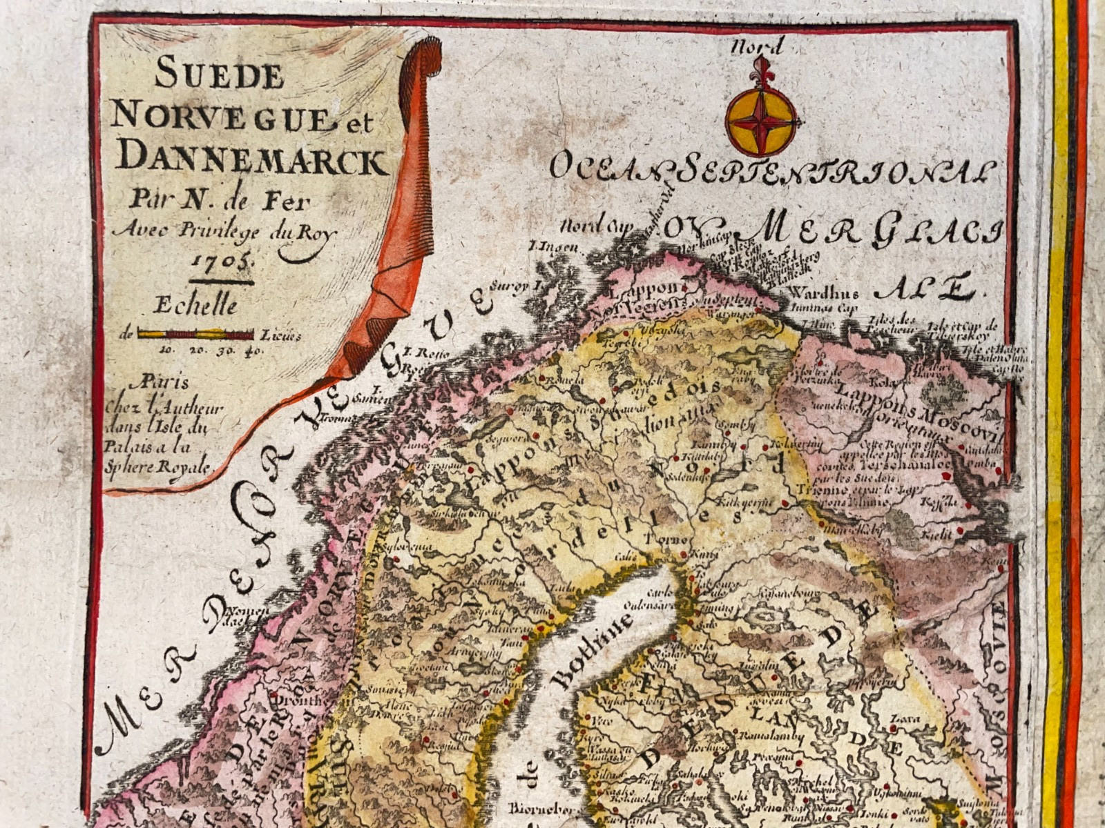 SCANDINAVIA LIVONIA LITHUANIA DATED 1705 NICOLAS DE FER ANTIQUE MAP 18TH CENTURY
