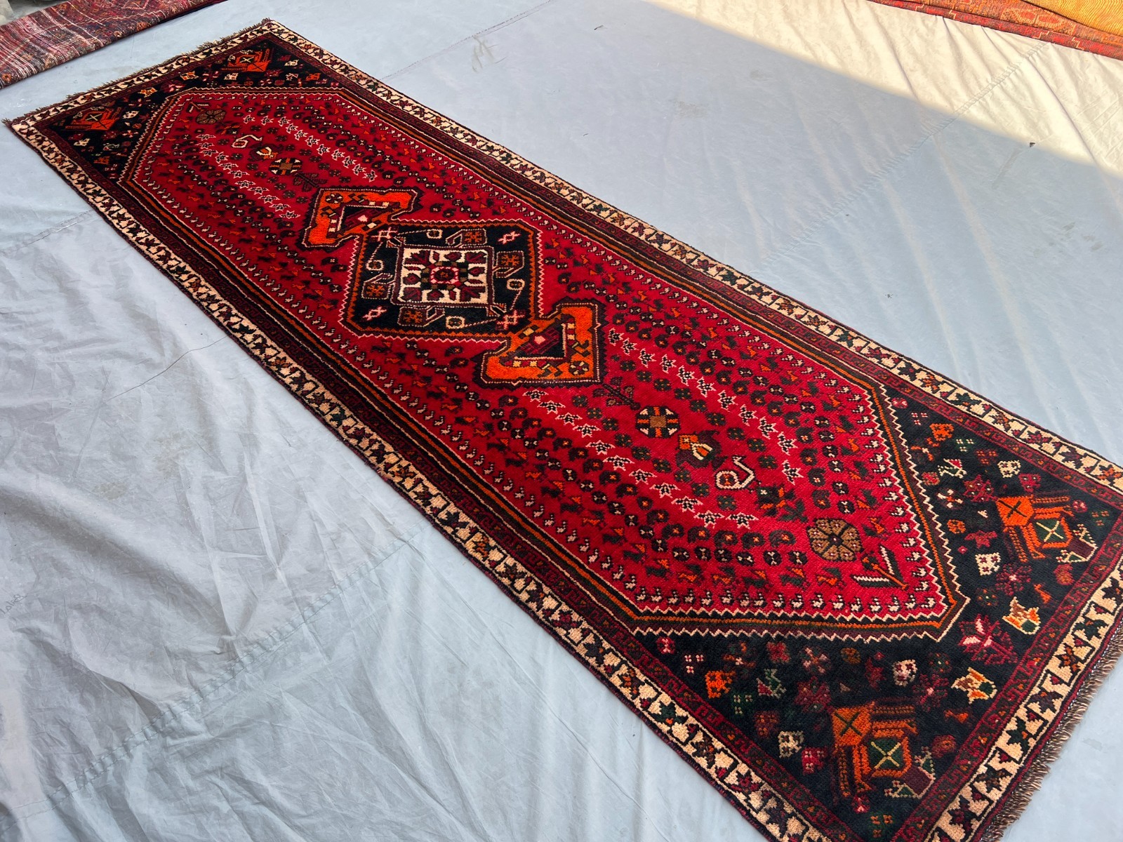 Red turkish 3x10ft Vintage Hand Knotted Wool Runner Rug Tribal Medallion Carpet