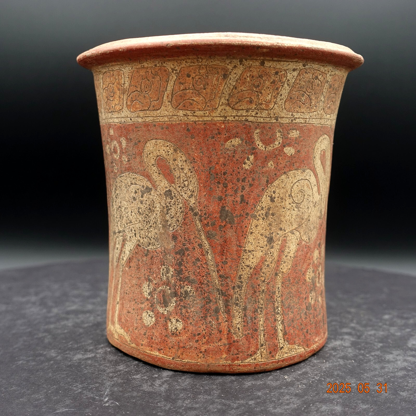 Pre-Columbian Authentic Artifact Ceramic Pottery Poly-Chrome Maya Cylinder