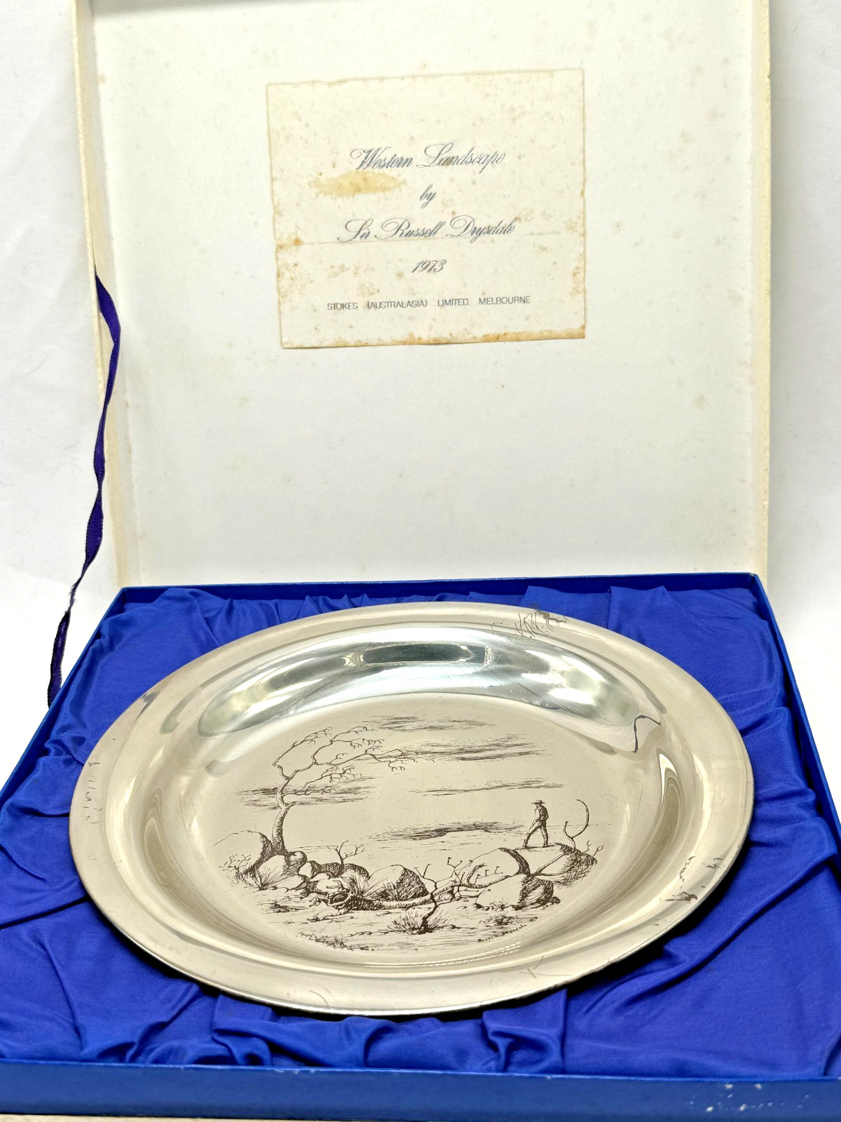 1973 Sterling Silver Plate Western Landscape by Russell Drysdale Ltd Edition