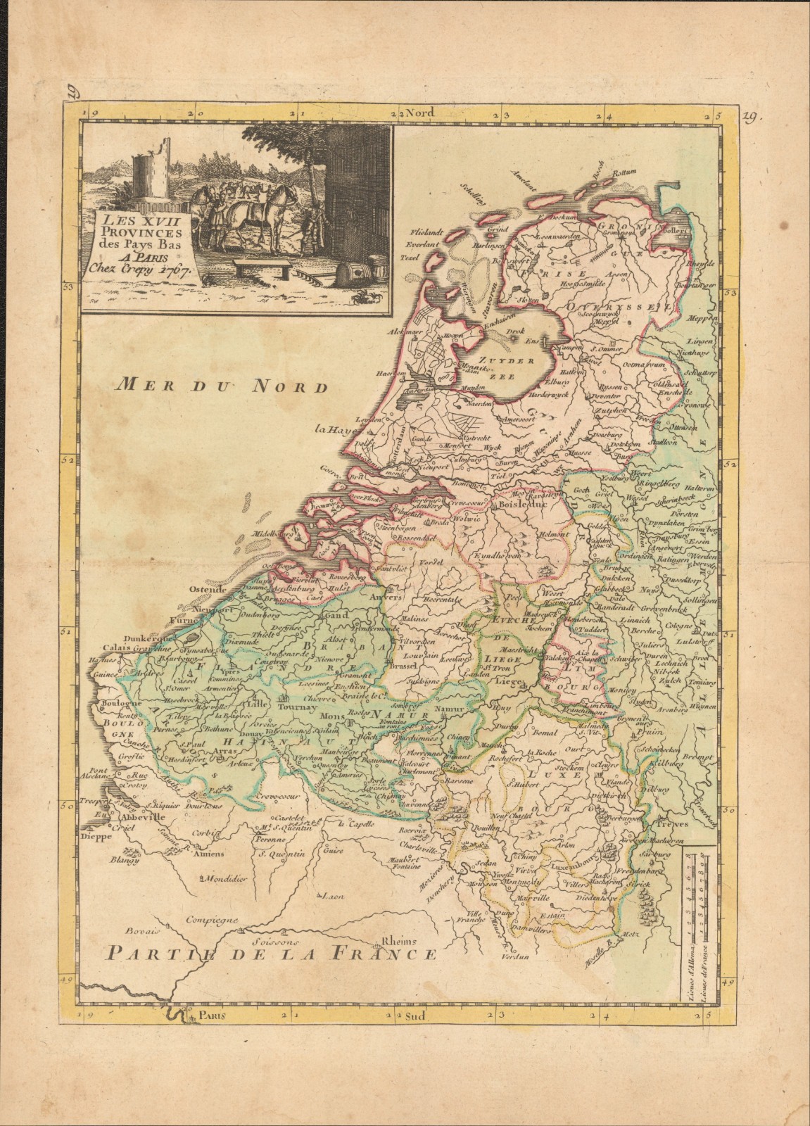 1767 17 Provinces of the Netherlands original antique map by Crepy ~12.9″ x 9.3″
