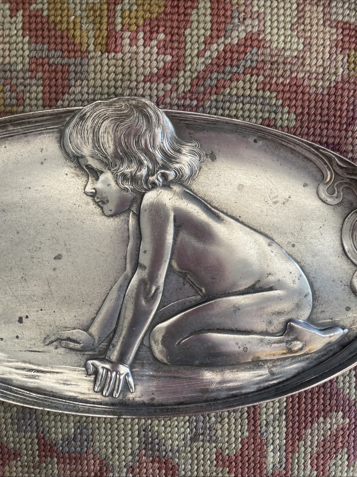 WMF Art Nouveau Silver Plated Card Tray – Child with Snail 210 Antique 1899