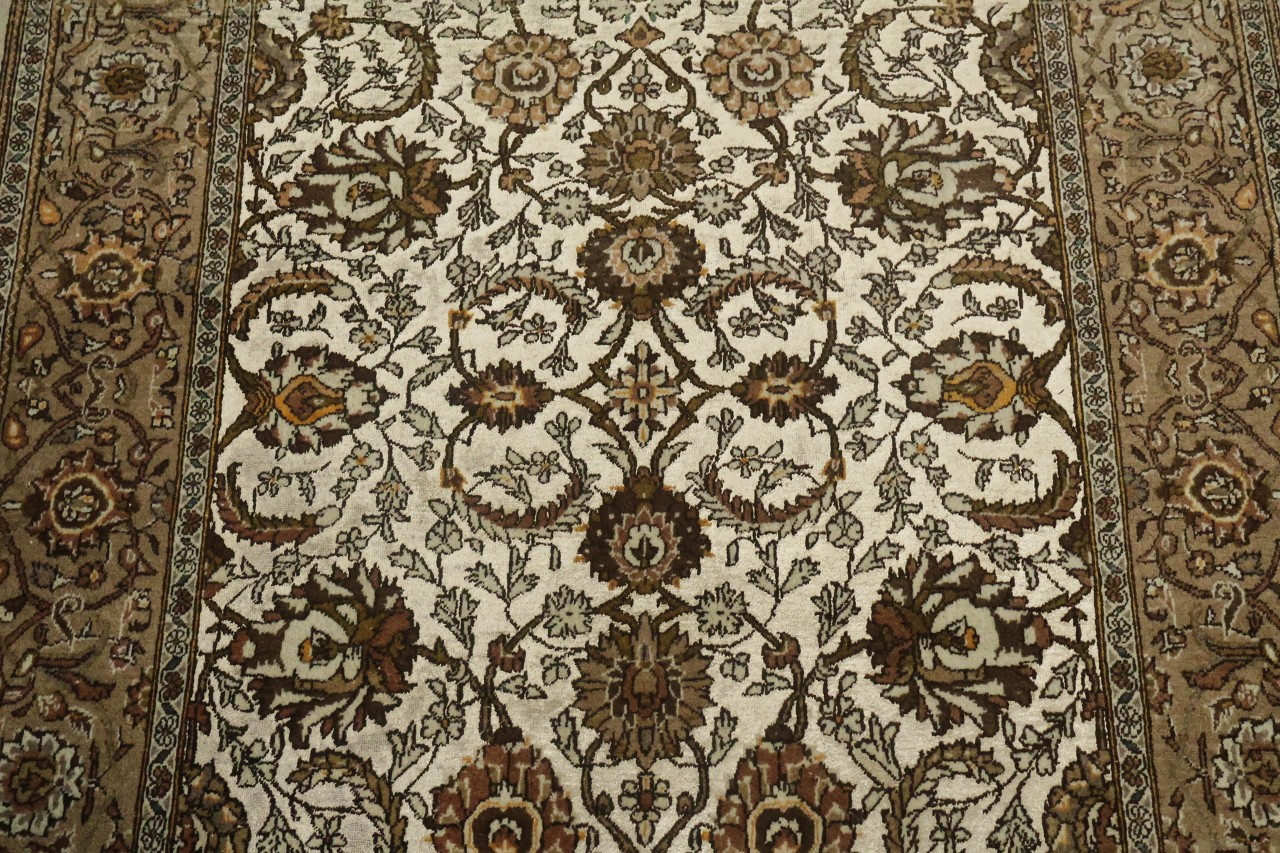 Silk & Wool Vintage Antique 4×7 All-Over Traditional Area Rug Beige & Brown