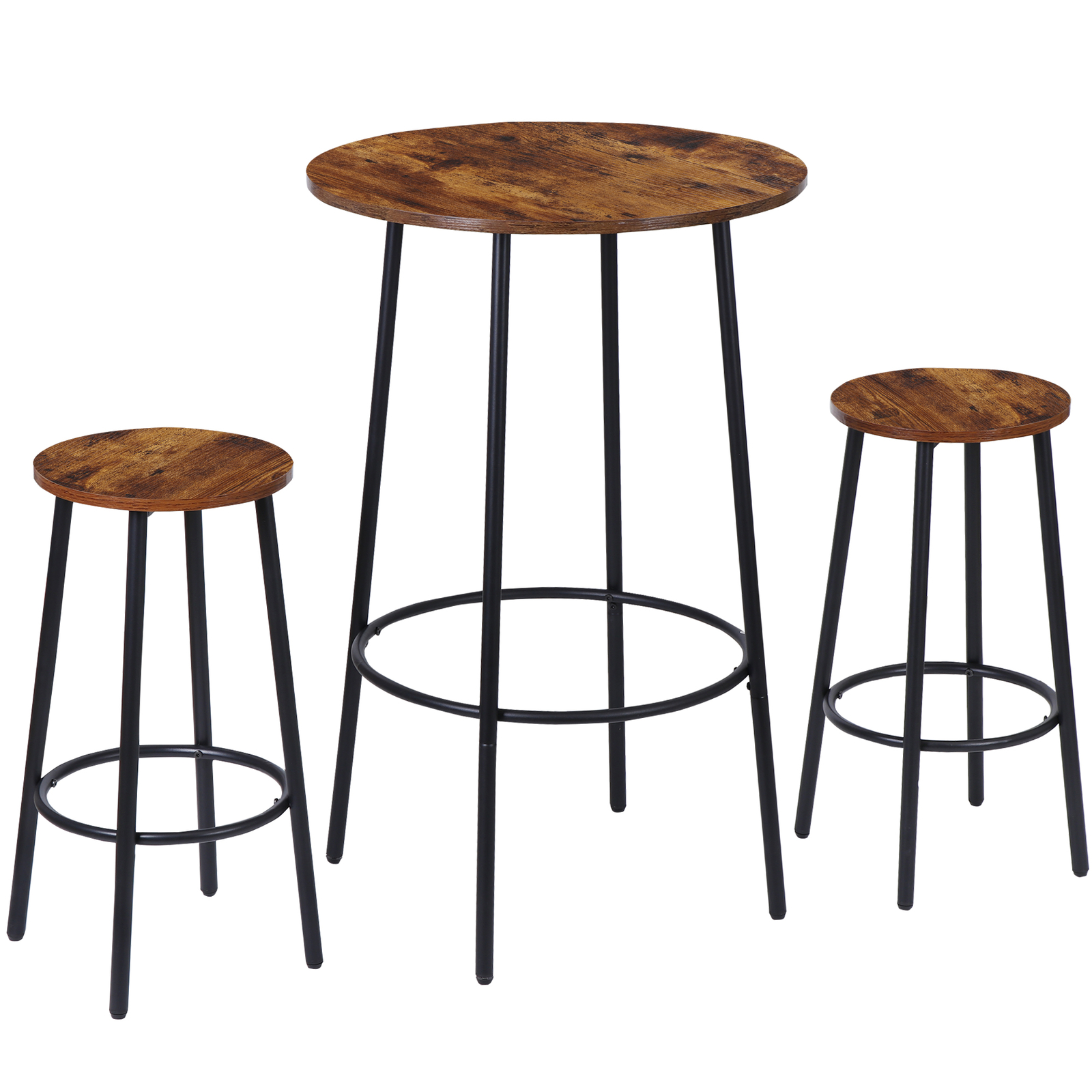 3 Piece Pub Dining Table Set Wooden Round Breakfast Tables w/2 Bar Chairs Stools